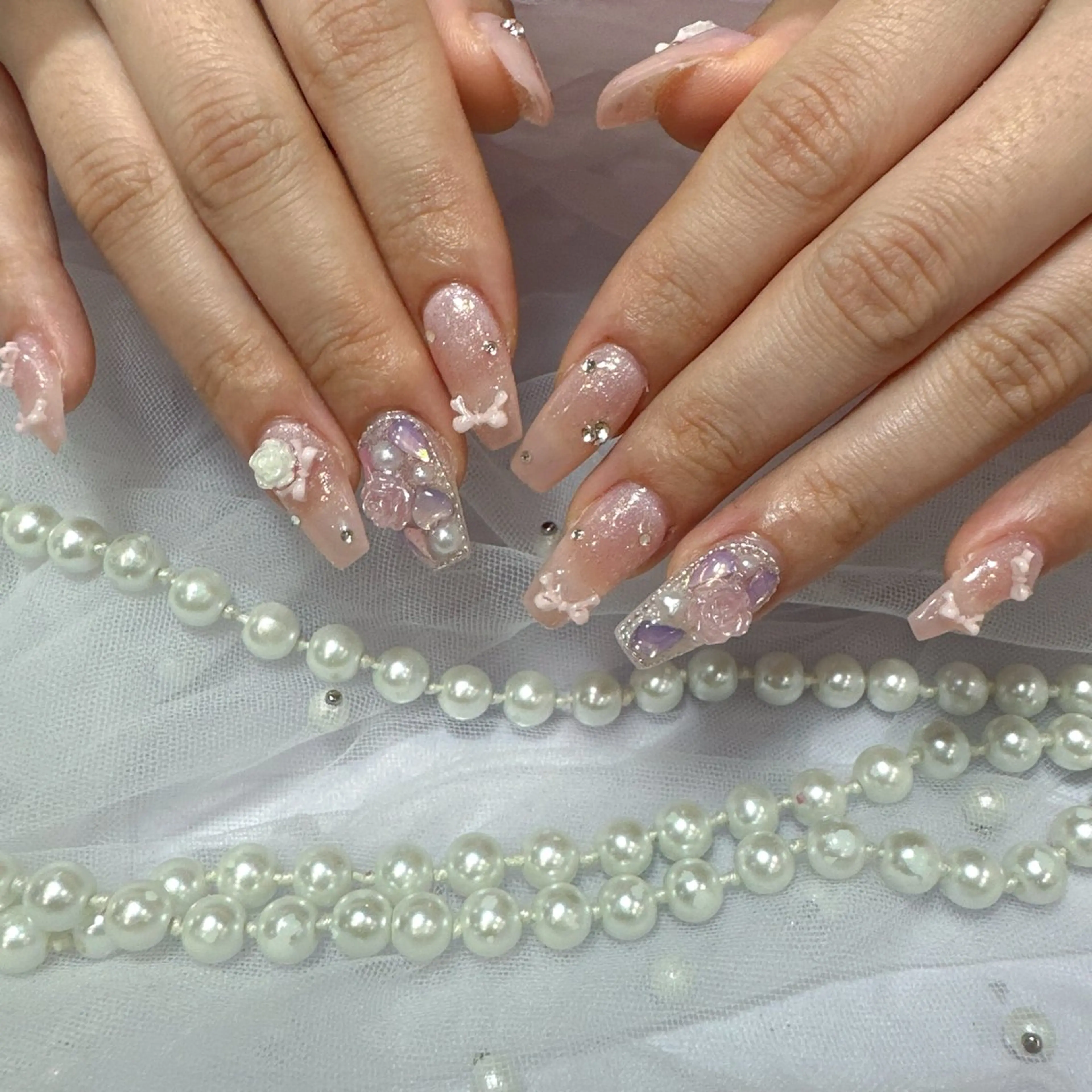 ネイル アートネイル フラッシュネイル フレンチネイル ジェルネイル ガラスフレンチ ハンドネイル You&Me Miyuのネイルデザイン