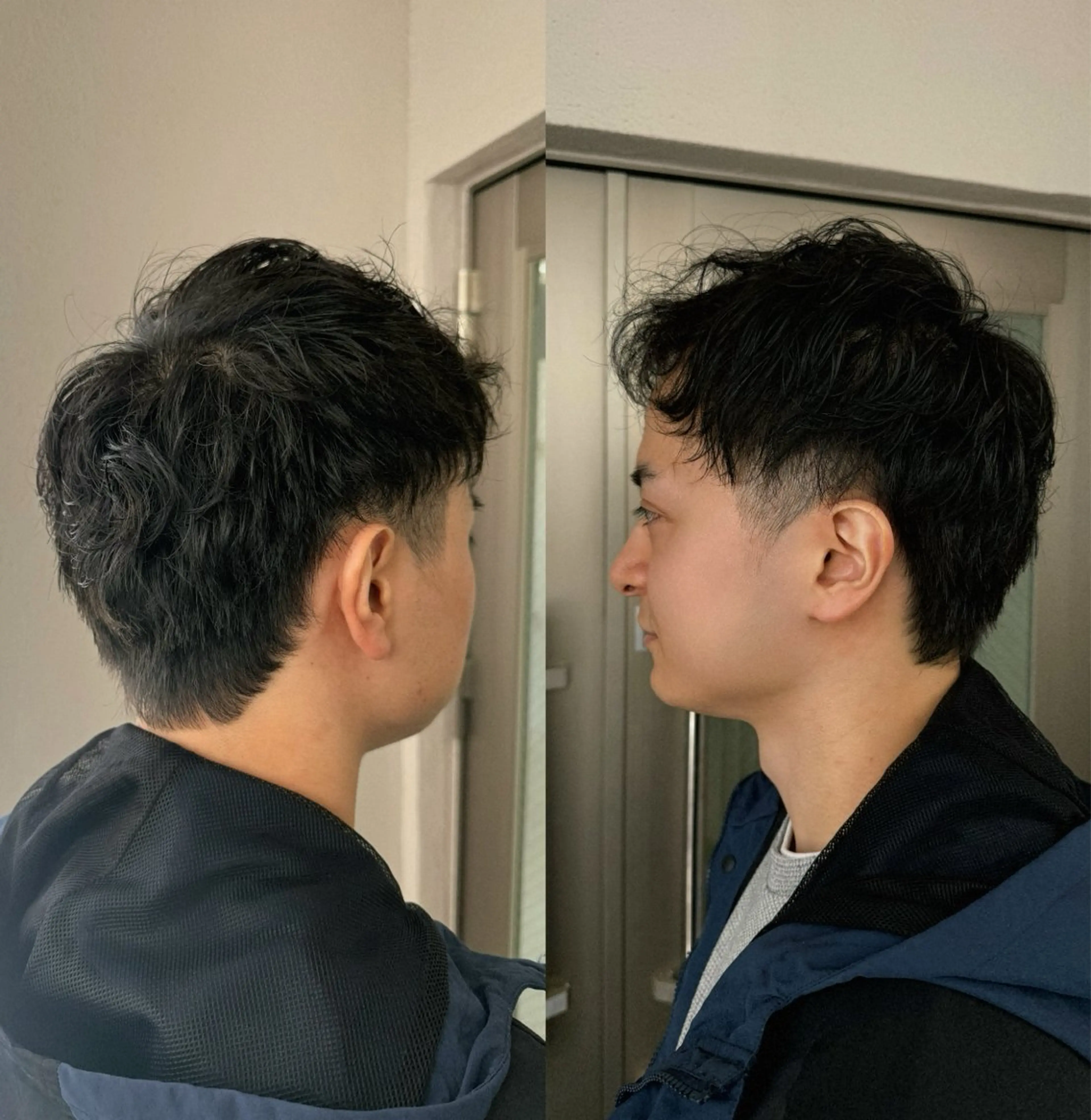 ショート メンズ センターパート ダウンパーマ フェザーパーマ メンズハイライト メンズインナーカラー カット パーマ 藤崎百道メンズカット Zina/森井唯央のヘアスタイル