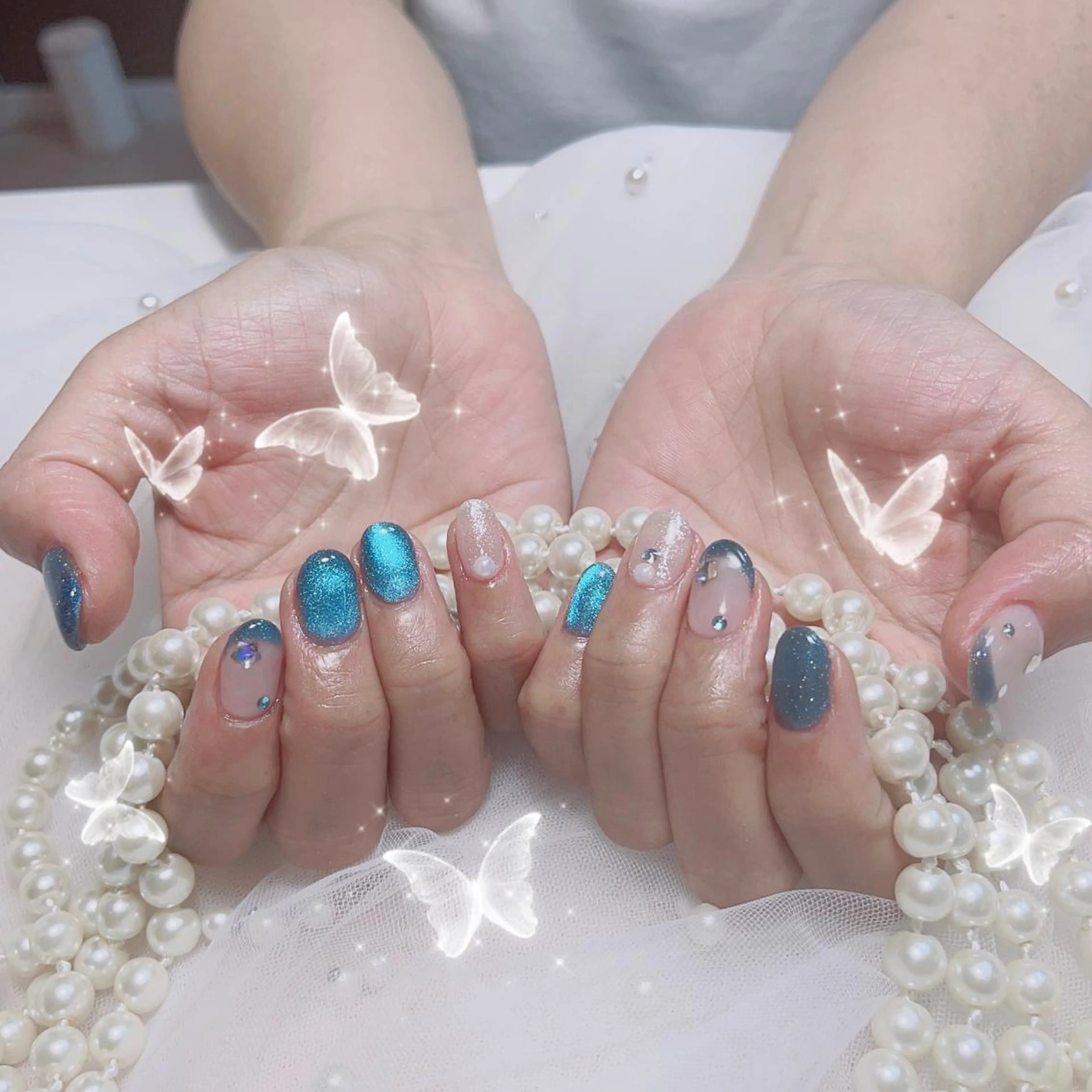 ネイル チークネイル フラッシュネイル ハート キラキラネイル 韓国ネイル ハンドネイル 💎CC・NaNa 韓国風ネイル🌙Cのネイルデザイン