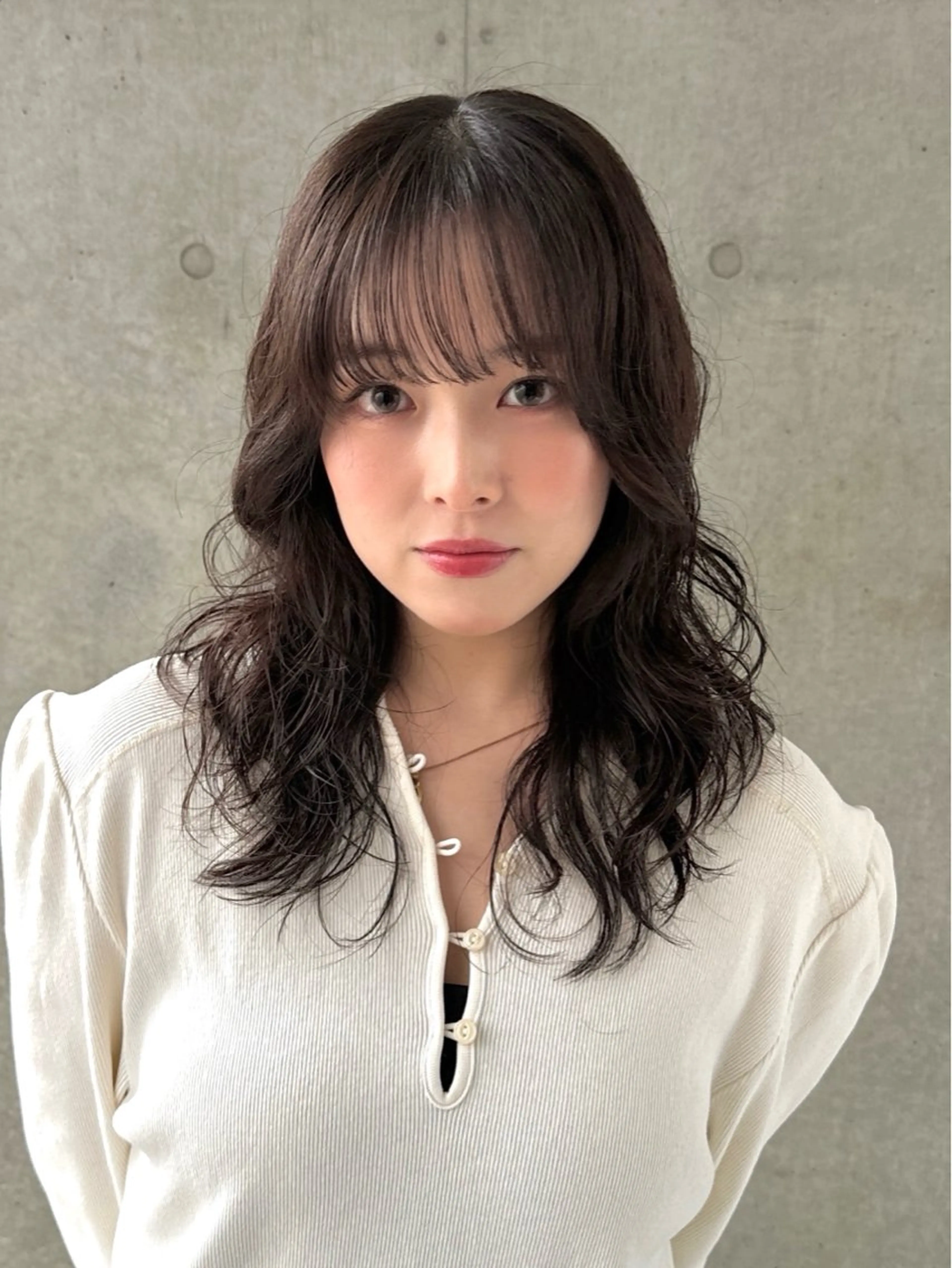 セミロング パーマ セミロングパーマ カット ヘアカラー パーマ デジタルパーマ/ コテ巻き風パーマのヘアスタイル