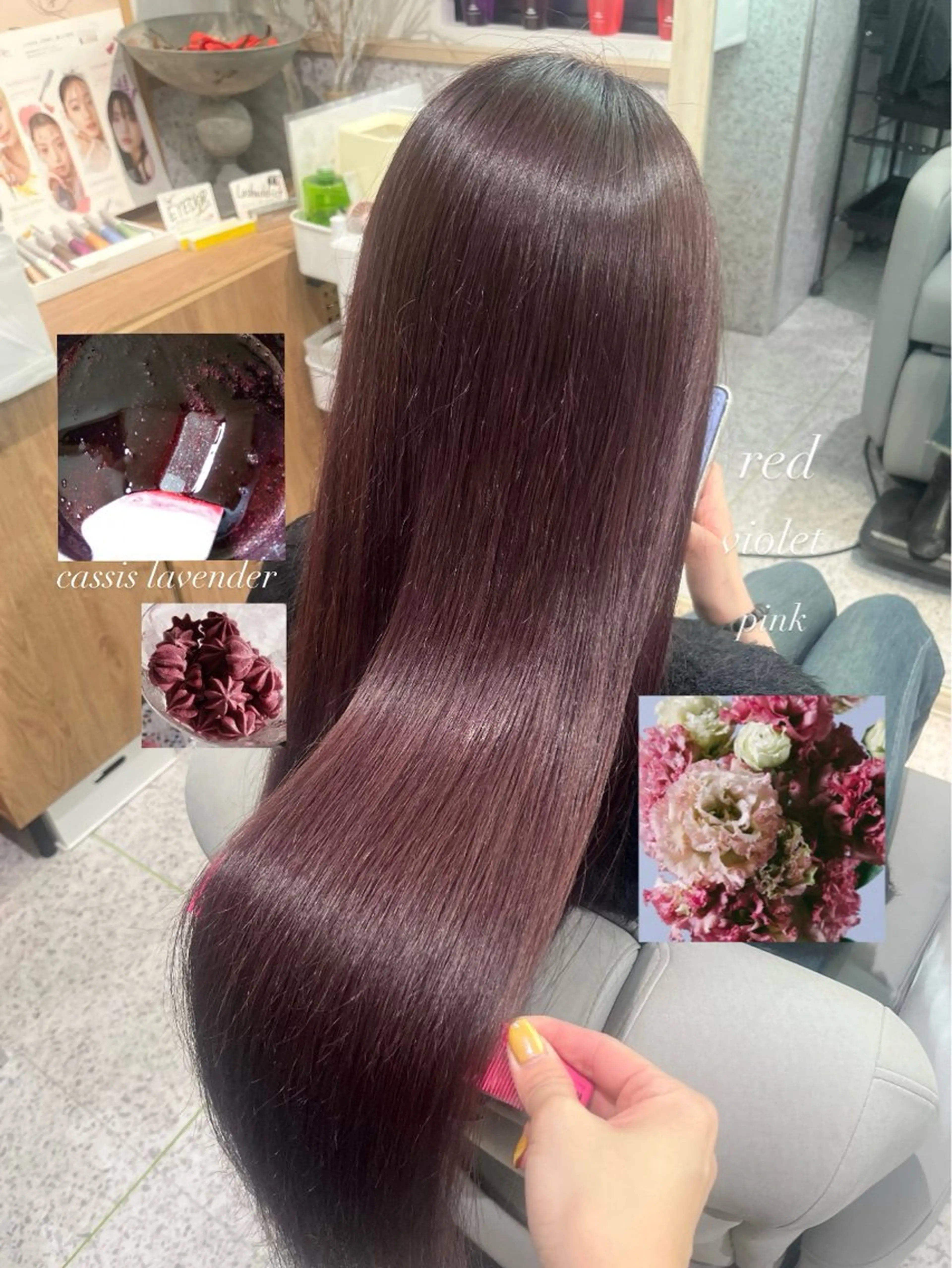 ロング カラー ブリーチ カシス ラベンダーカラー 顔周りカット 髪質改善 ヘアカラー トリートメント 髪質改善&艶カラー/ ほんだあみ (♡)のヘアスタイル