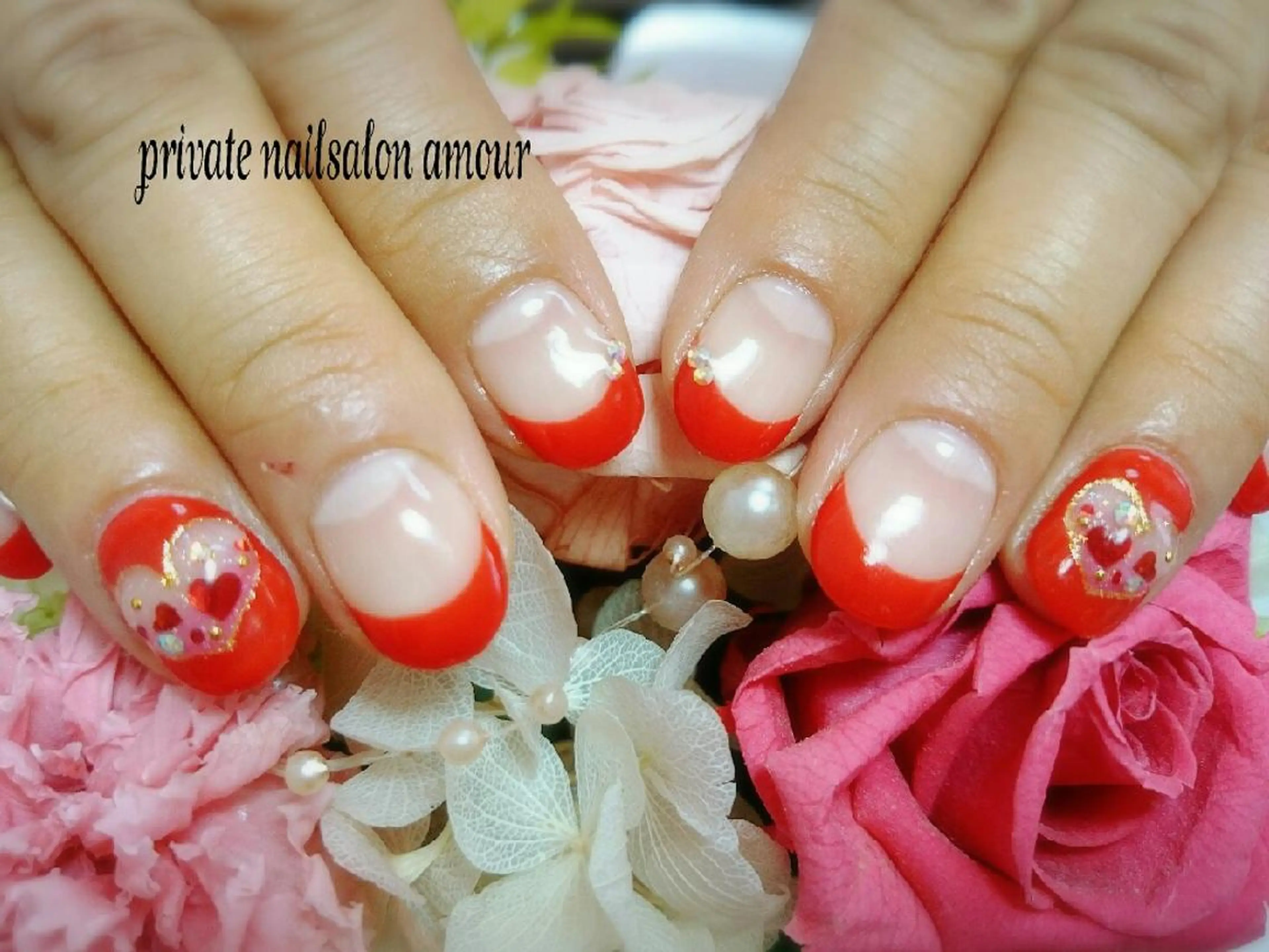 ネイル フレンチネイル ハート ぷっくりネイル nailsalon ♡amour♡のネイルデザイン