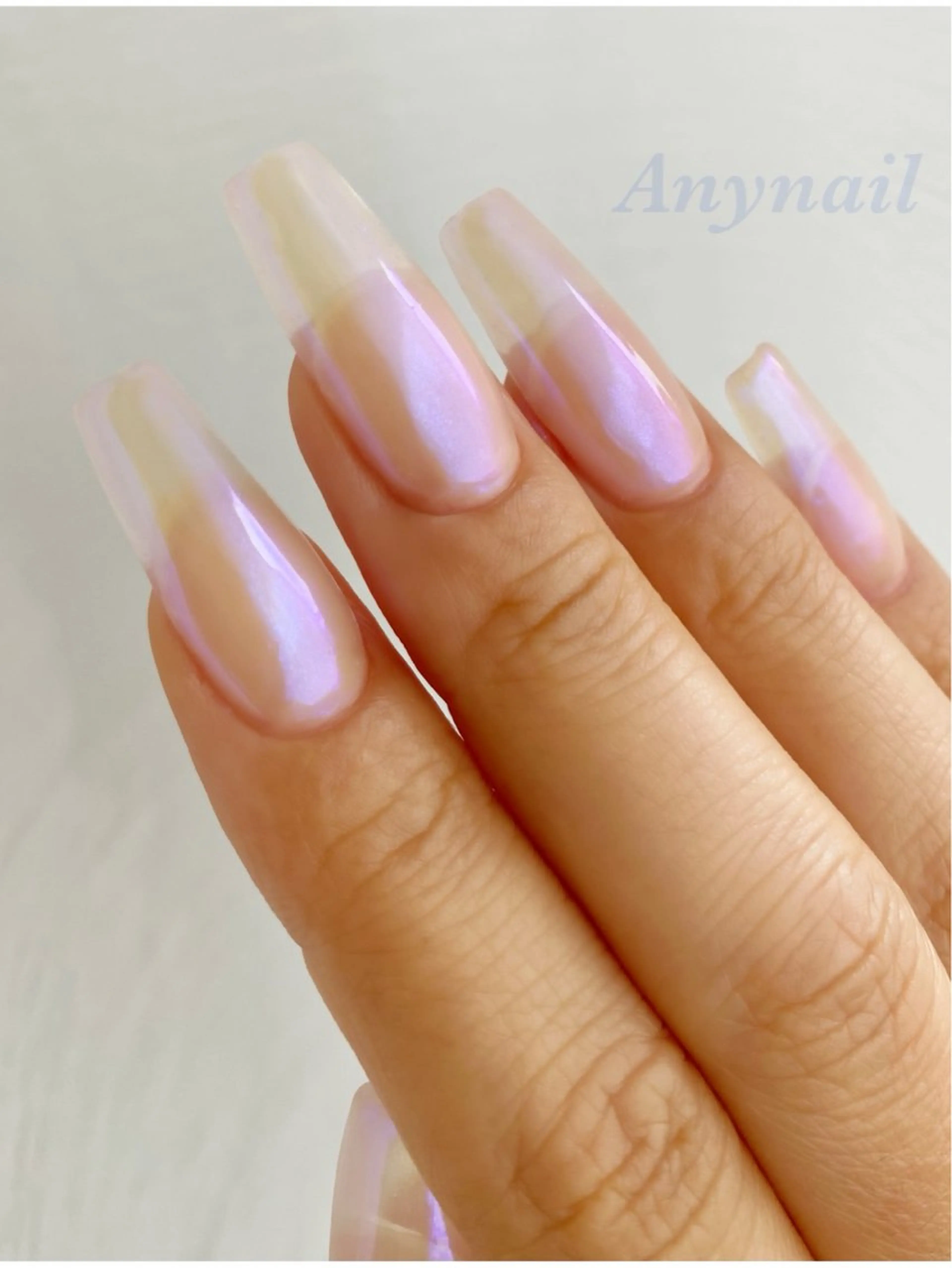 ネイル オーロラネイル ブルー クリアネイル スカルプネイル シンプルネイル ハンドネイル 岩澤 恵子のネイルデザイン