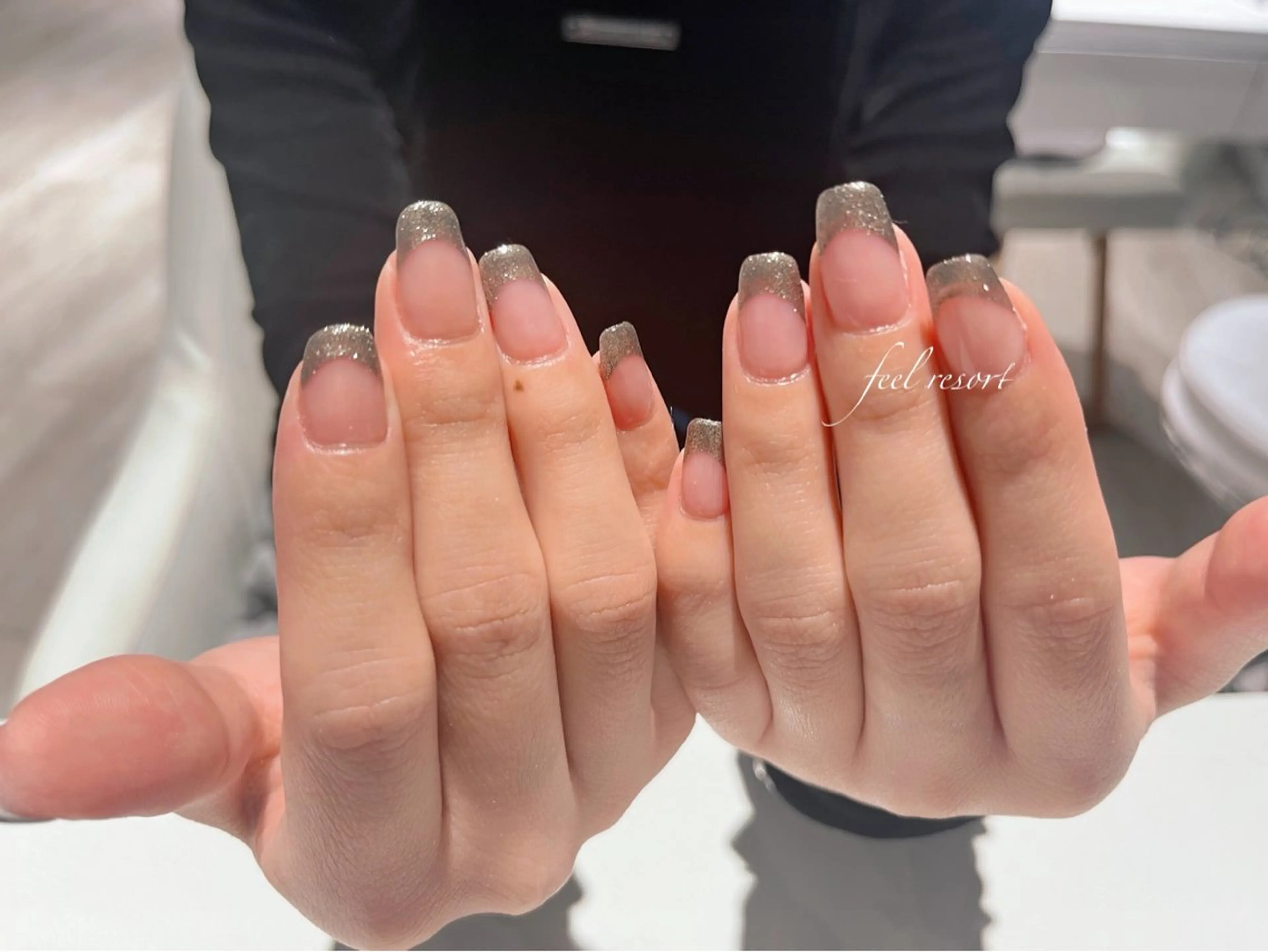 ネイル 長さ出し フットネイル フレンチネイル ジェルネイル ガラスフレンチ ハンドネイル Lien(リアン) 銀座駅6分のネイルデザイン