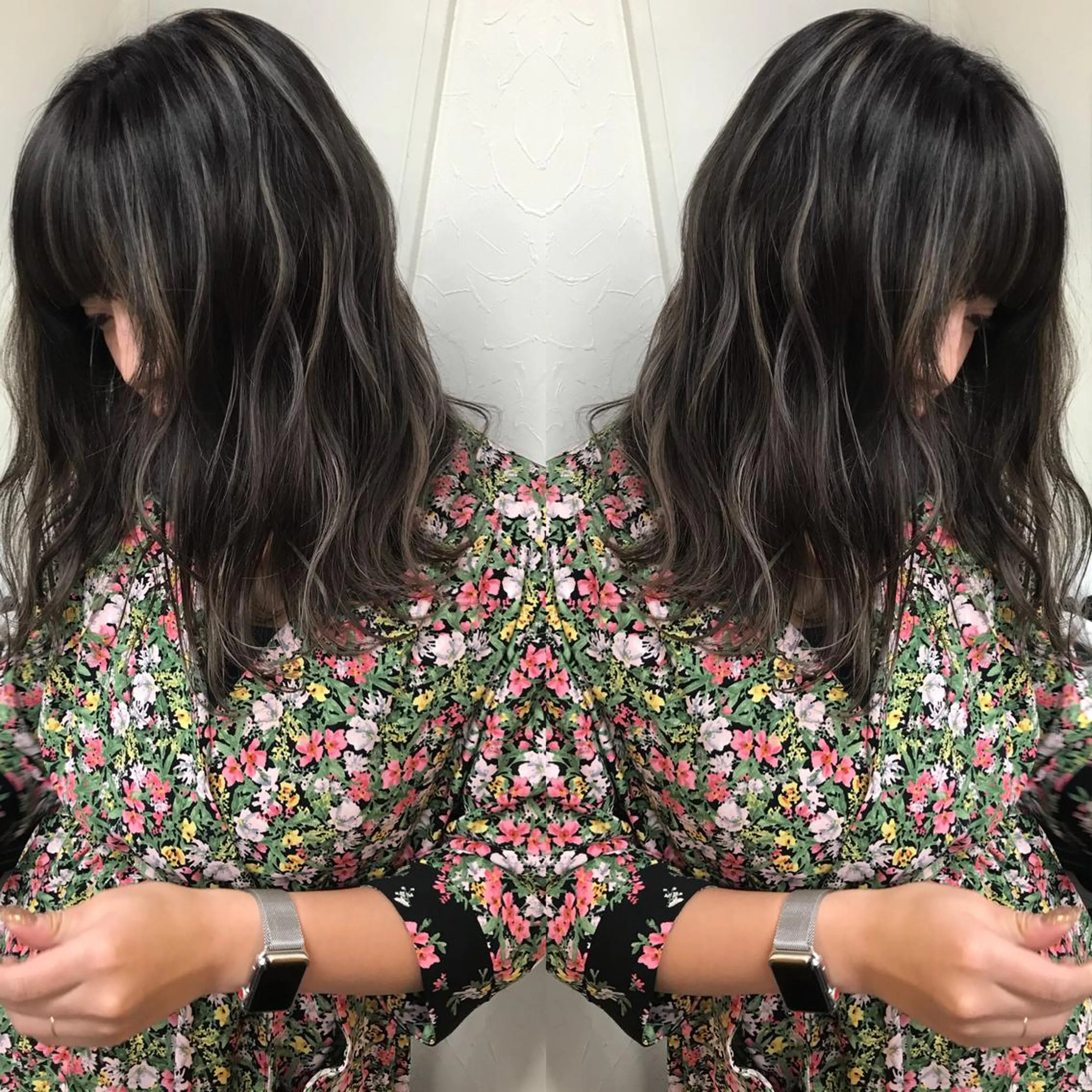 セミロング カラー パーマ ヘアアレンジ ハイライトカラー ハイライト メンズハイトーン メンズバレイヤージュのヘアスタイル