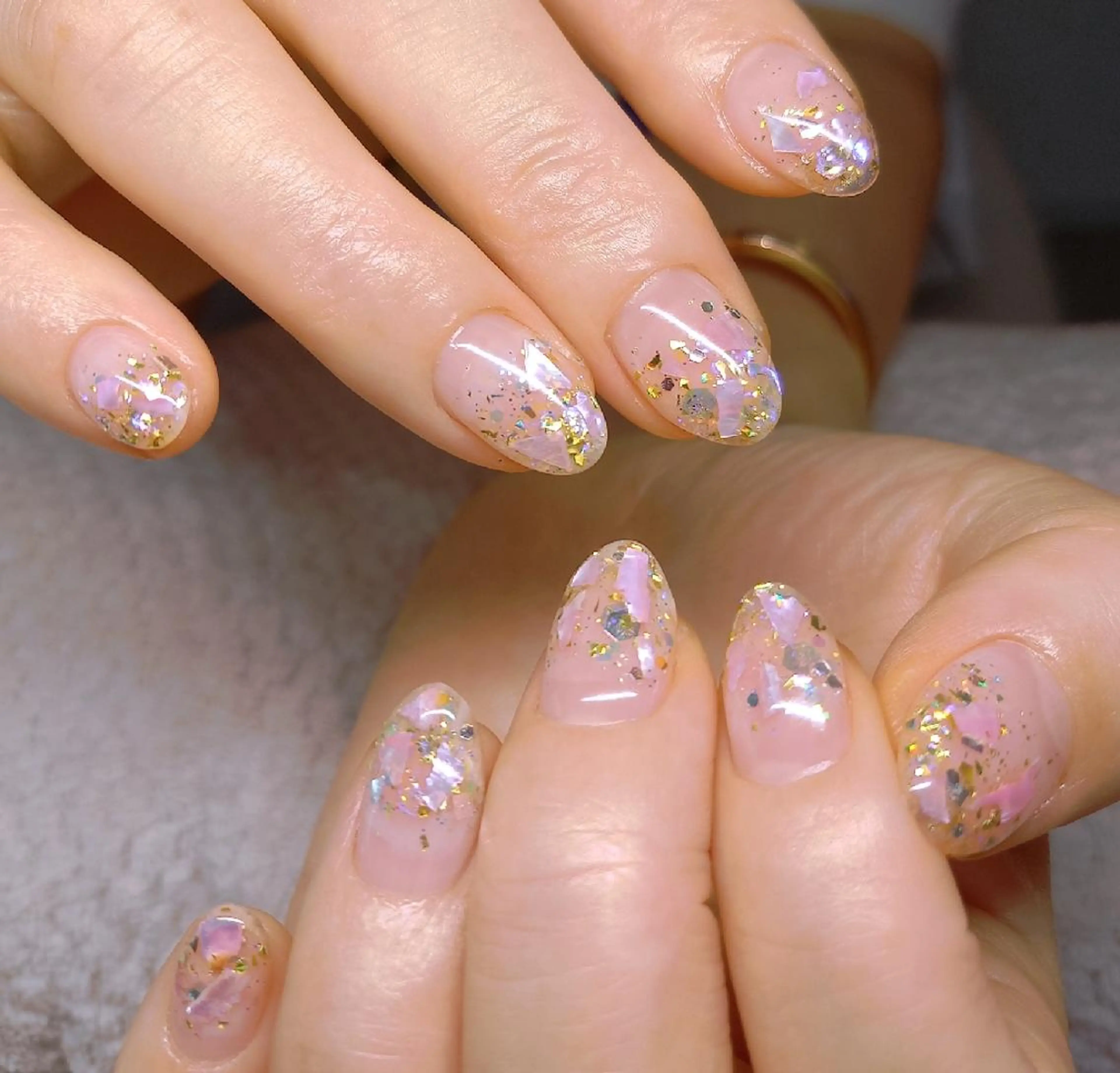 ネイル フットネイル ゴールド 氷ネイル・うるうるネイル ピンク Mirei NAIL 金児のネイルデザイン