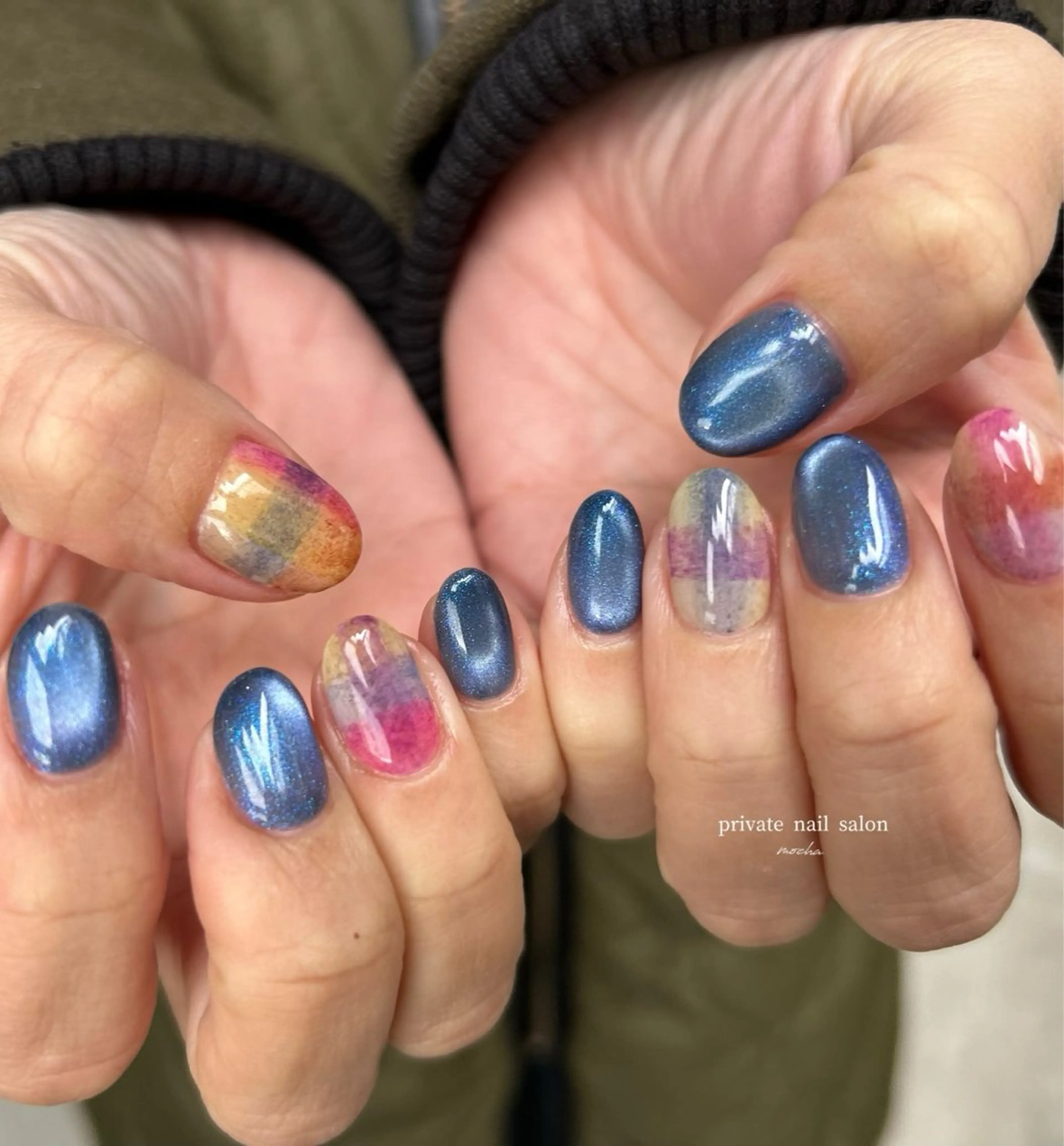 ネイル アートネイル カジュアル フレンチネイル マグネットネイル ミラーネイル ハンドネイル mocha nailのネイルデザイン