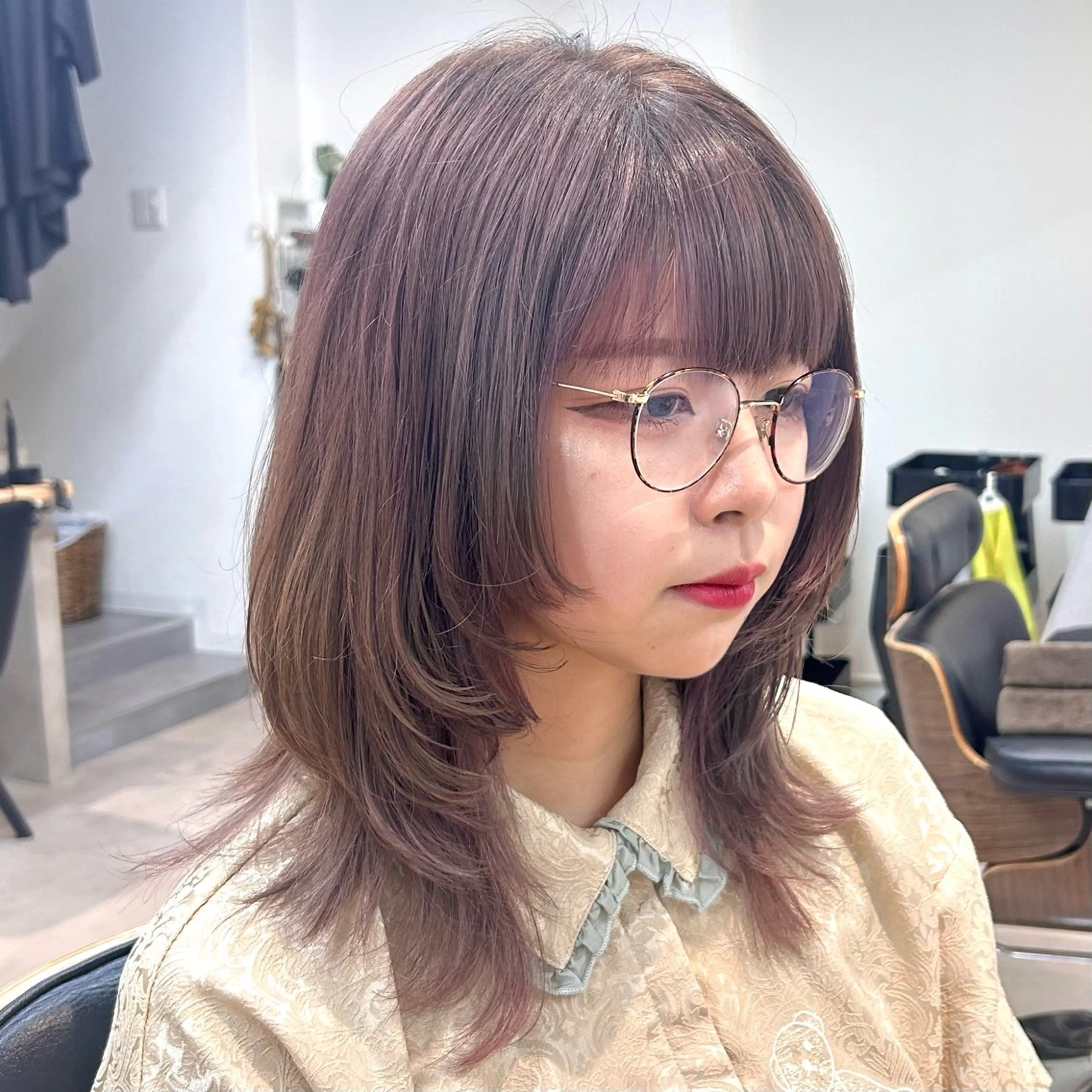 セミロング カラー ブリーチ ウルフカット 韓国ボブ/レイヤー/ ハイトーン/まなみのヘアスタイル