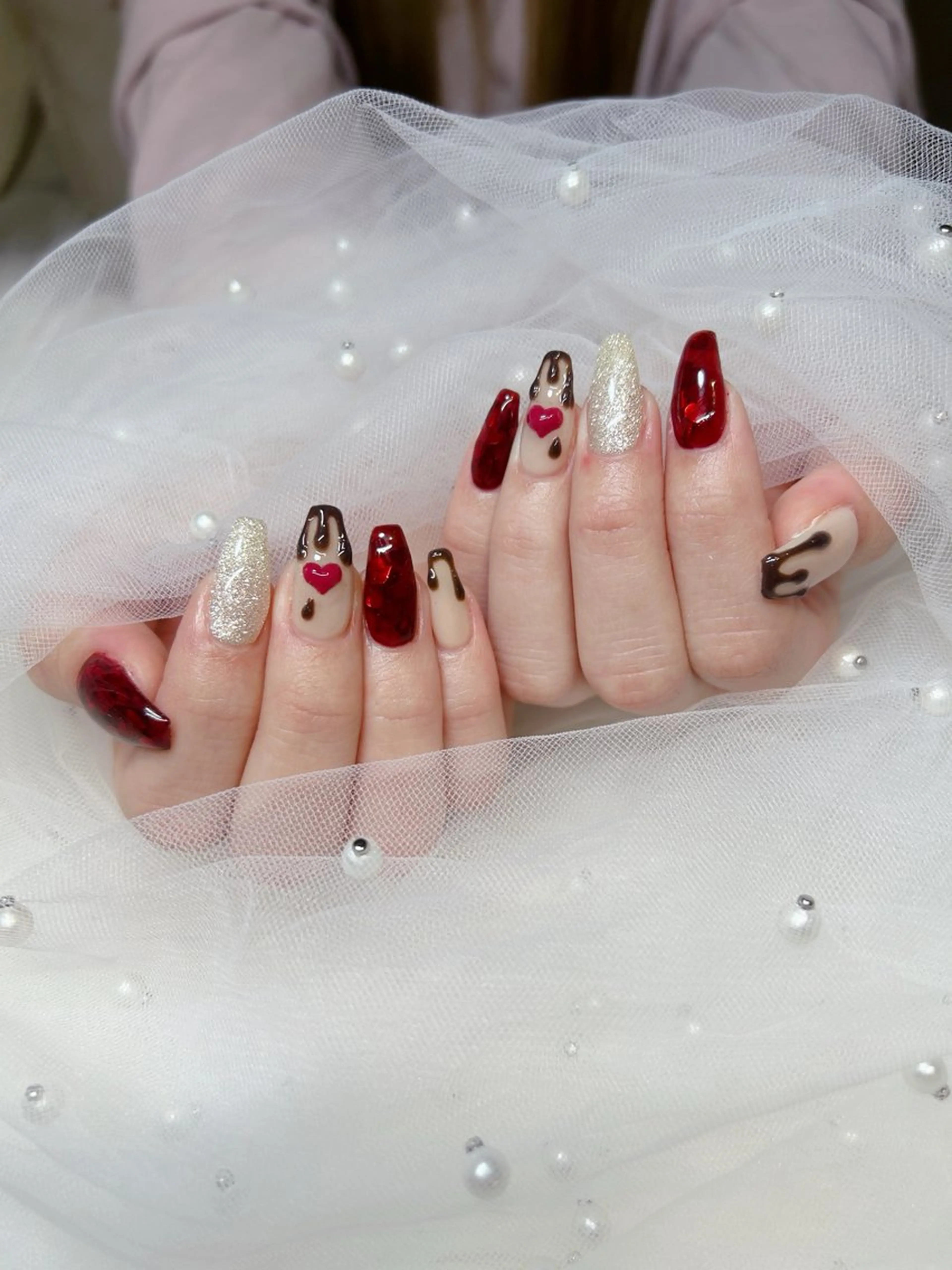 ネイル アートネイル 持ち込み ワンカラーネイル バレンタイン Naru Kelinailのネイルデザイン