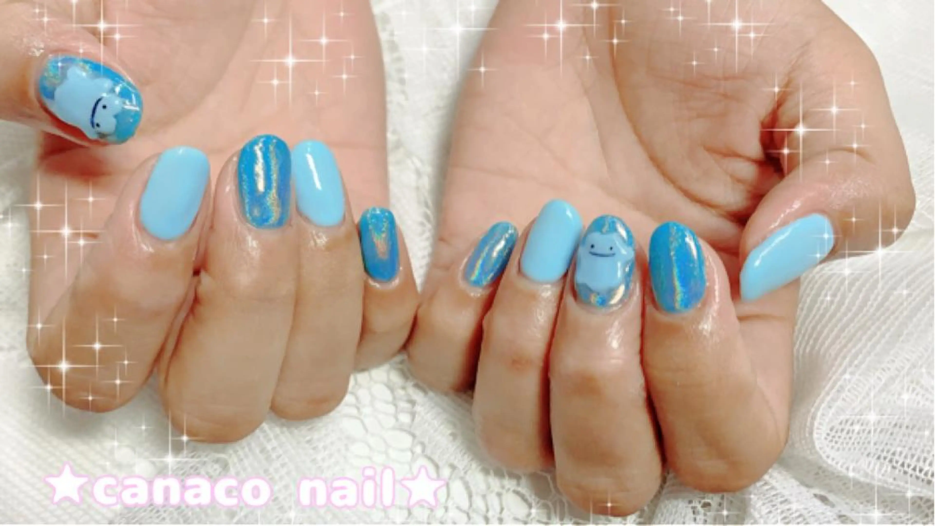 ネイル アートネイル ブルー ジェルネイル パラジェル ストーンネイル ハンドネイル ハンドケア Felice所属・ベテランネイル cnc  nailのネイルデザイン