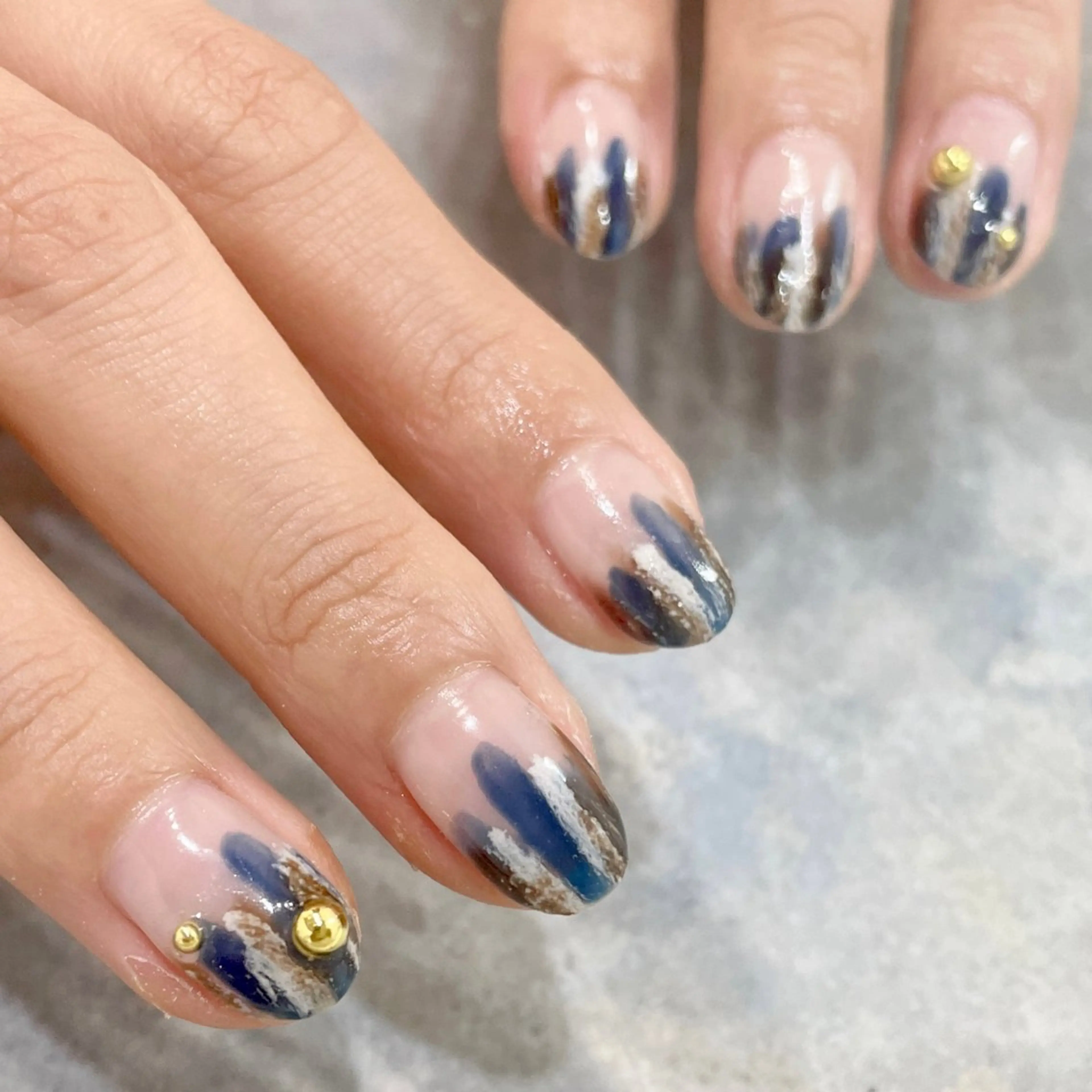 ネイル クリアネイル ジェルネイル 韓国ネイル ミラーネイル ネイビー ハンドネイル 園田 ソノダのネイルデザイン