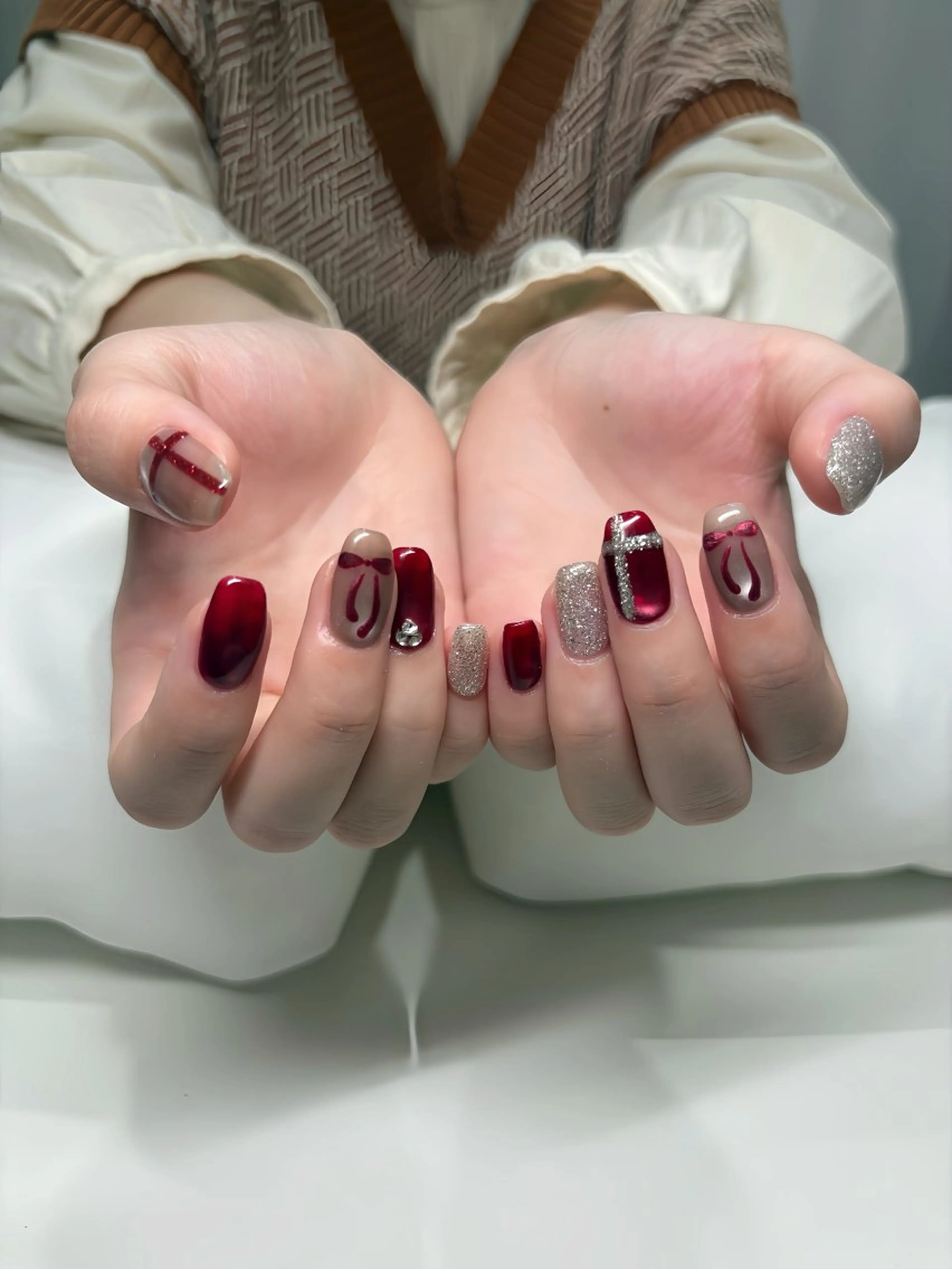 ネイル リボン ハンドネイル GO TODAY シェアサロン Aimee店所属・ネイルサロン /しあわせたいむのネイルデザイン