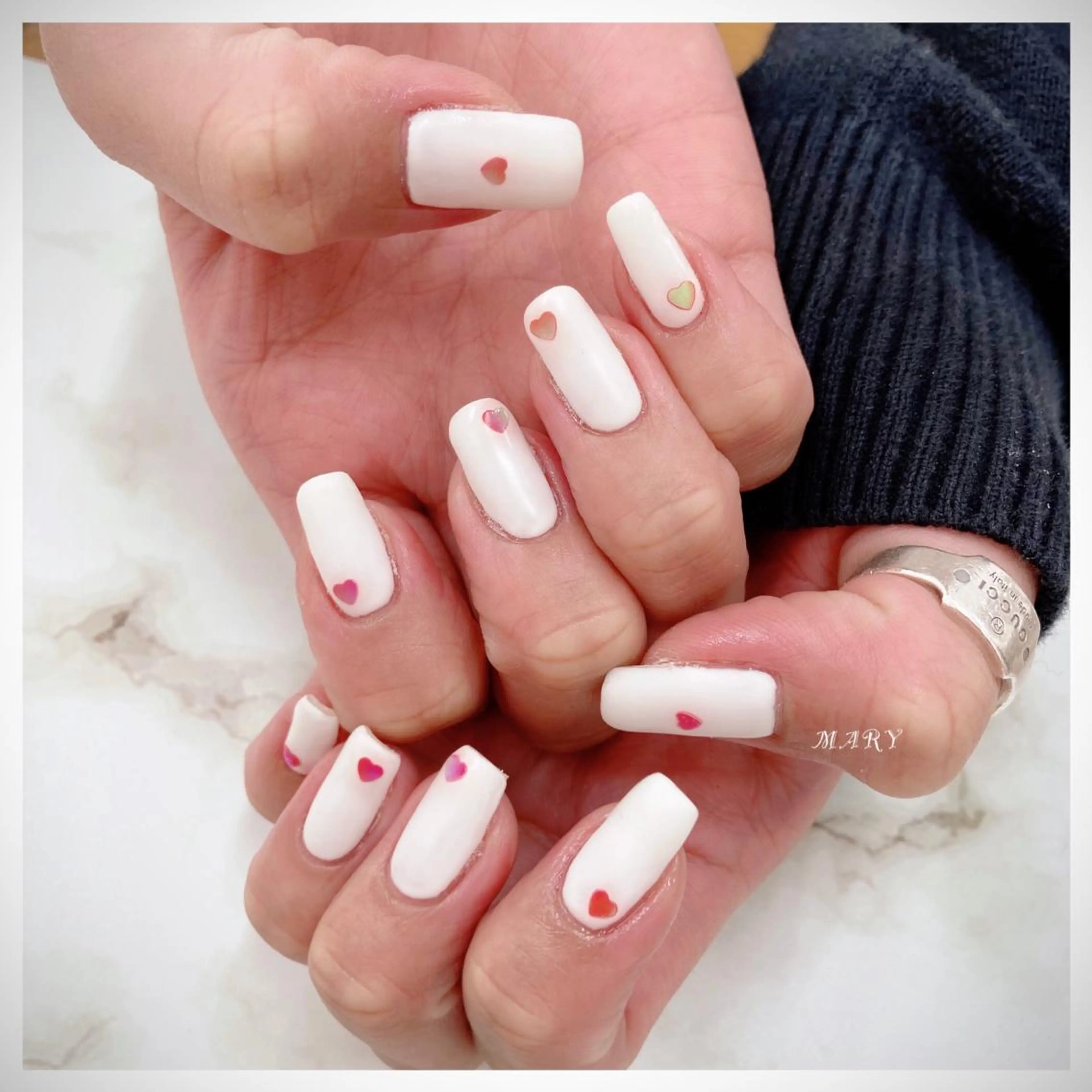 ネイル ハート マットネイル ニュアンスネイル ワンカラーネイル スクエアネイル ハンドネイル Mary nail所属・Mary nail .narumiのネイルデザイン