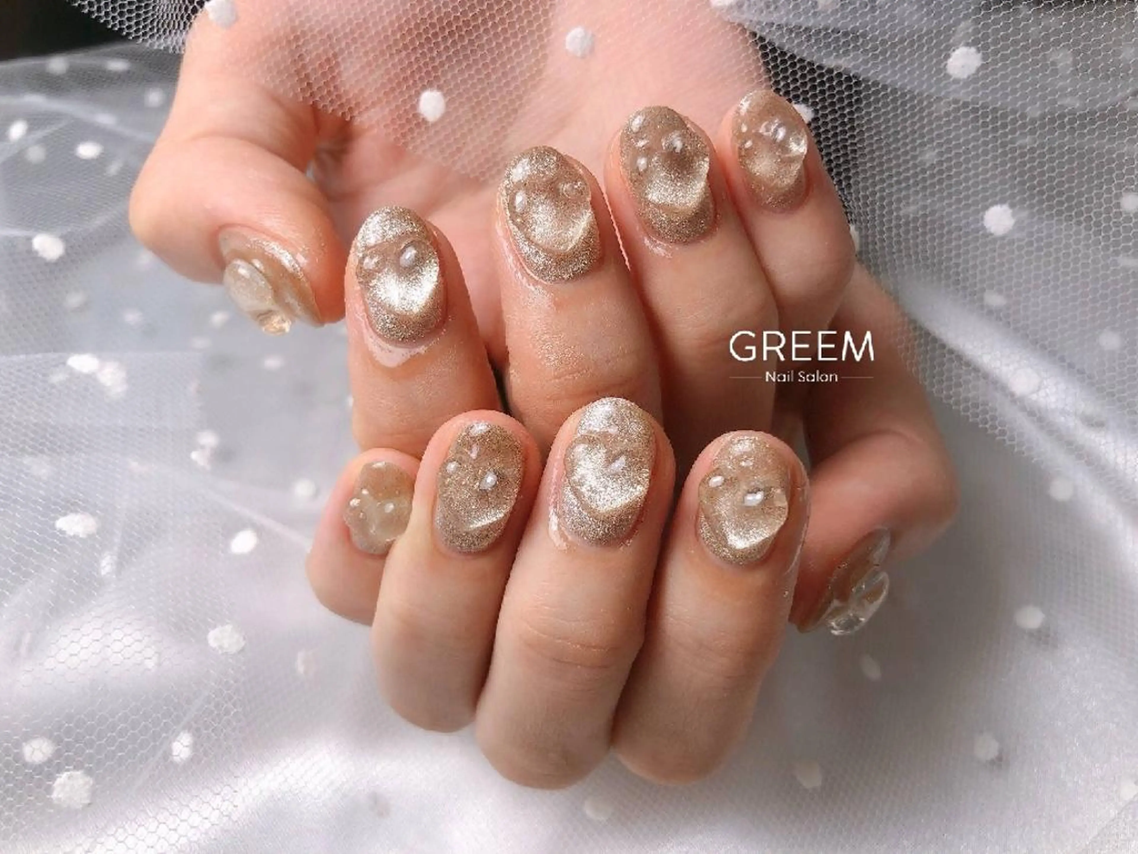 ネイル クリアネイル ジェルネイル ハート マグネットネイル パラジェル GREEM グリームのネイルデザイン