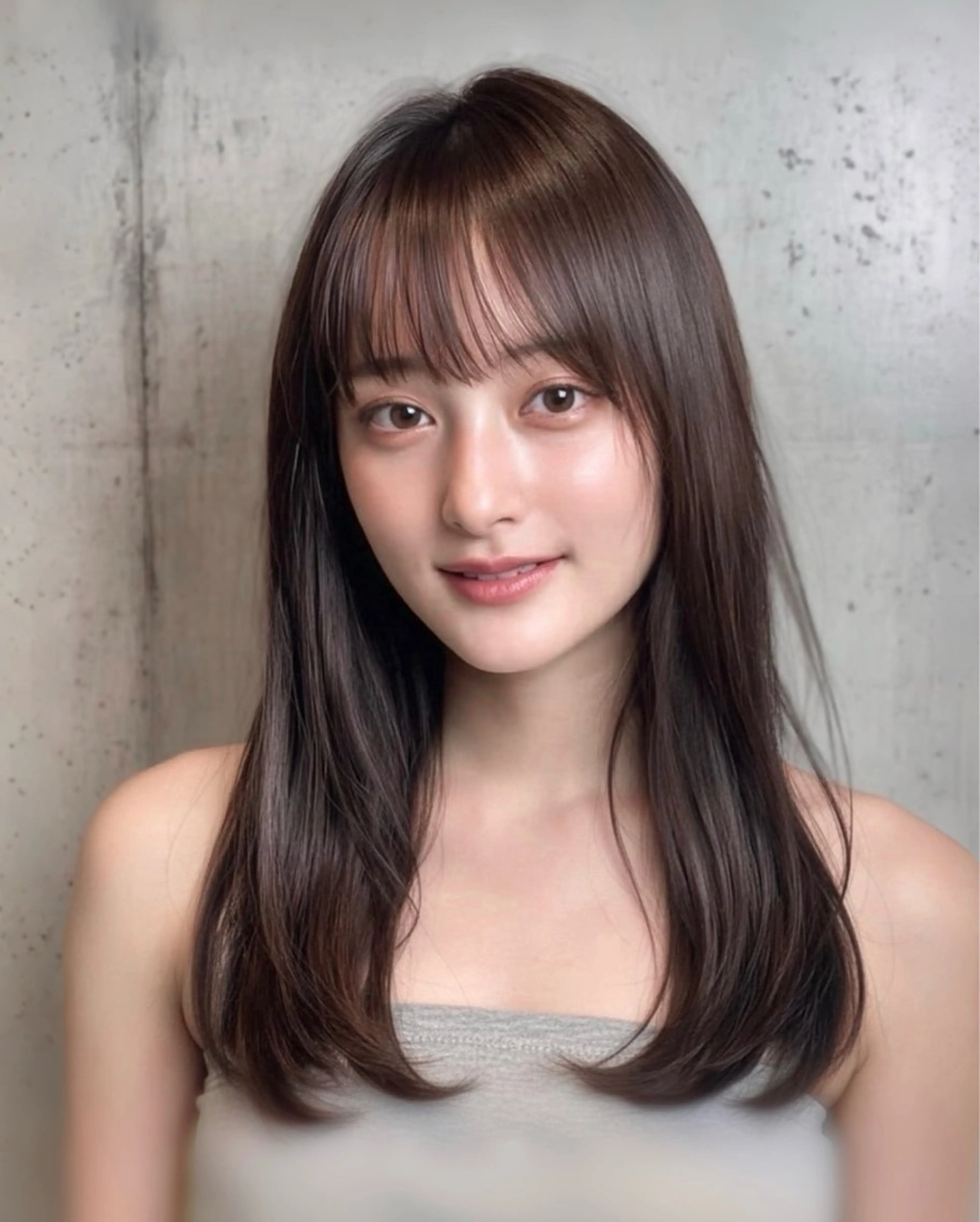 ミディアム カット ヘアカラー トリートメント 渋谷/ハッシュ レイヤーカット/会田のヘアスタイル