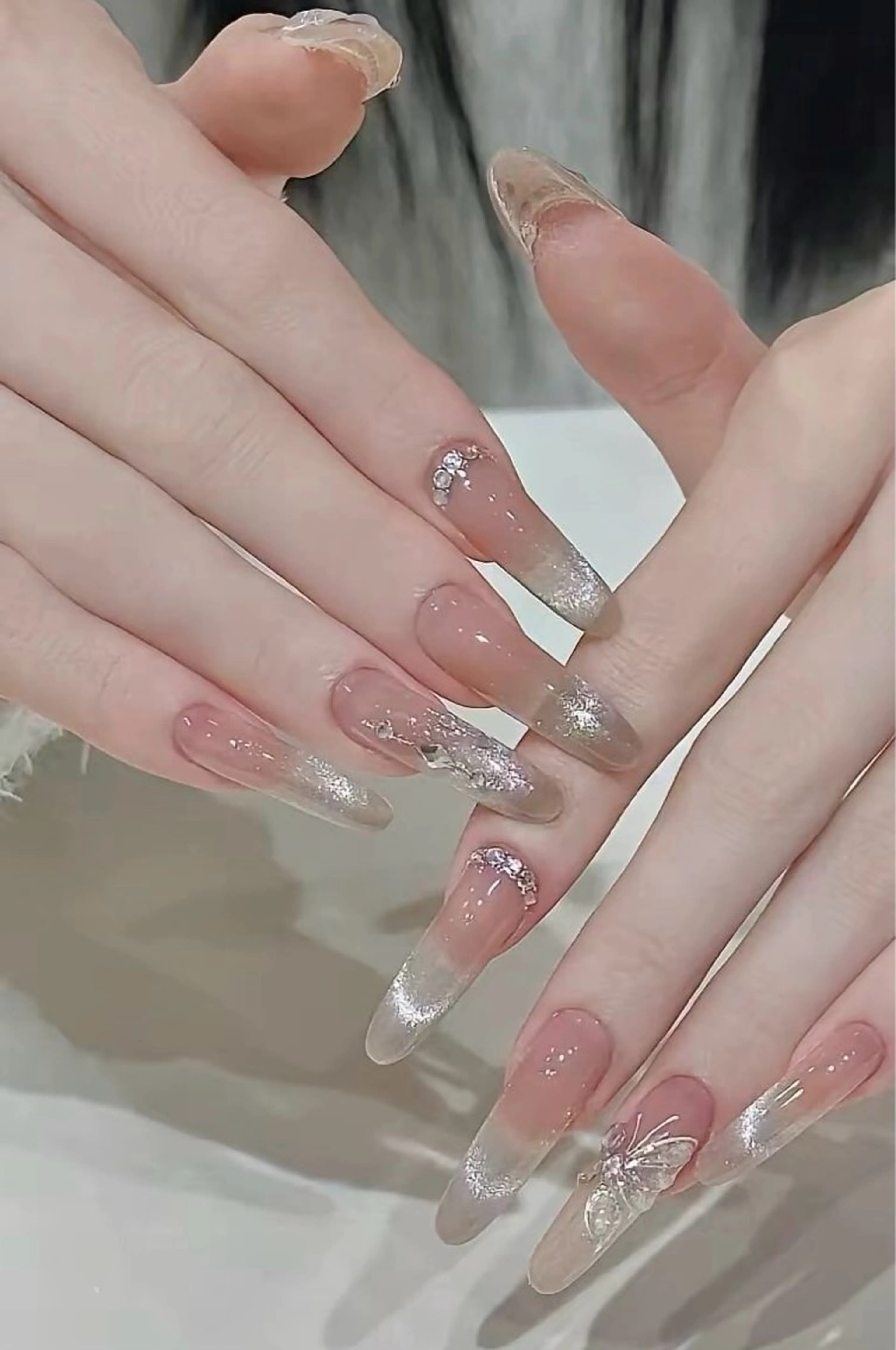 ネイル チークネイル 長さ出し フレンチネイル ガーリー 韓国ネイル sun nail池袋 モデル募集のネイルデザイン