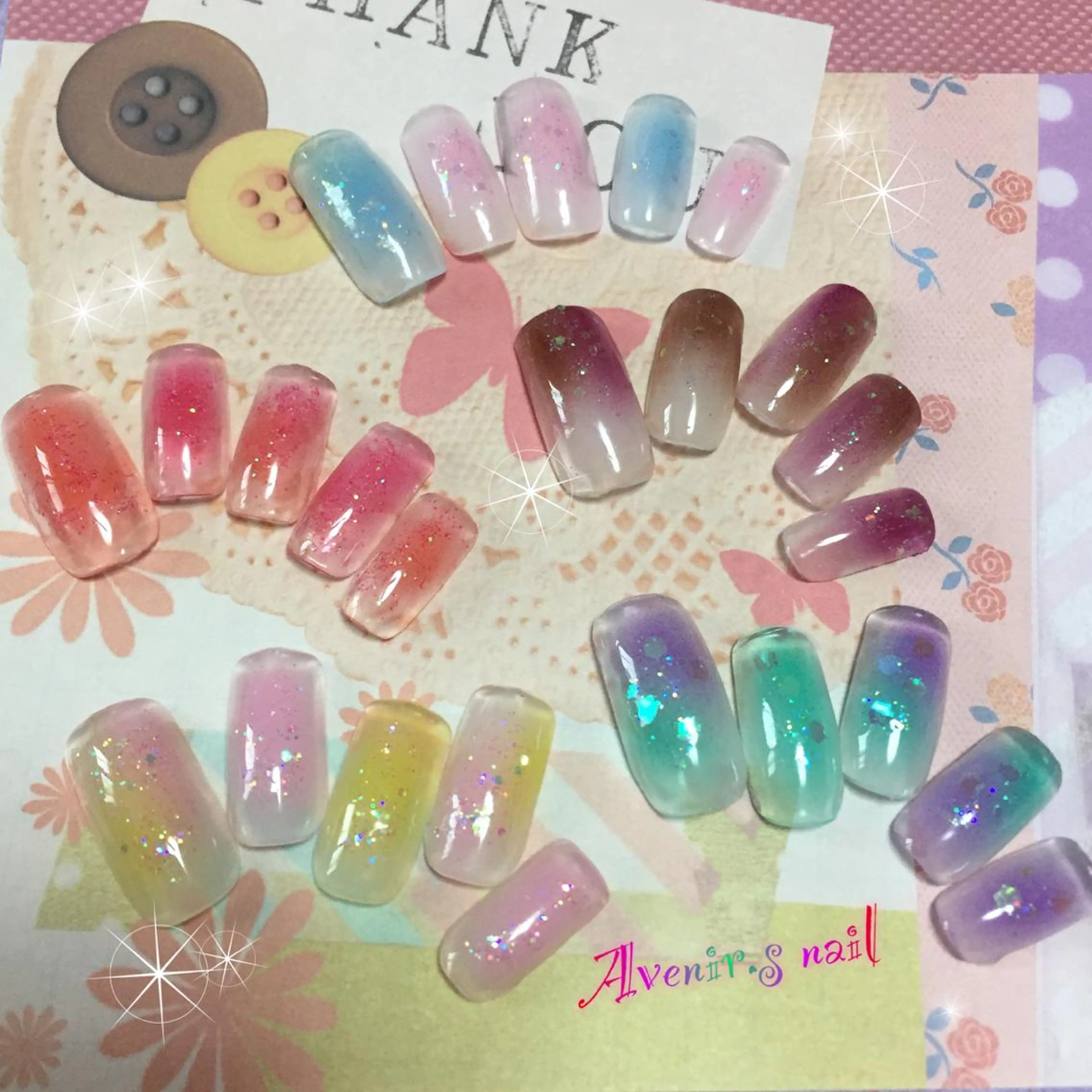 ネイル ラメ(グリッター) スカルプネイル スクエアネイル Home Salon Avenir.のネイルデザイン