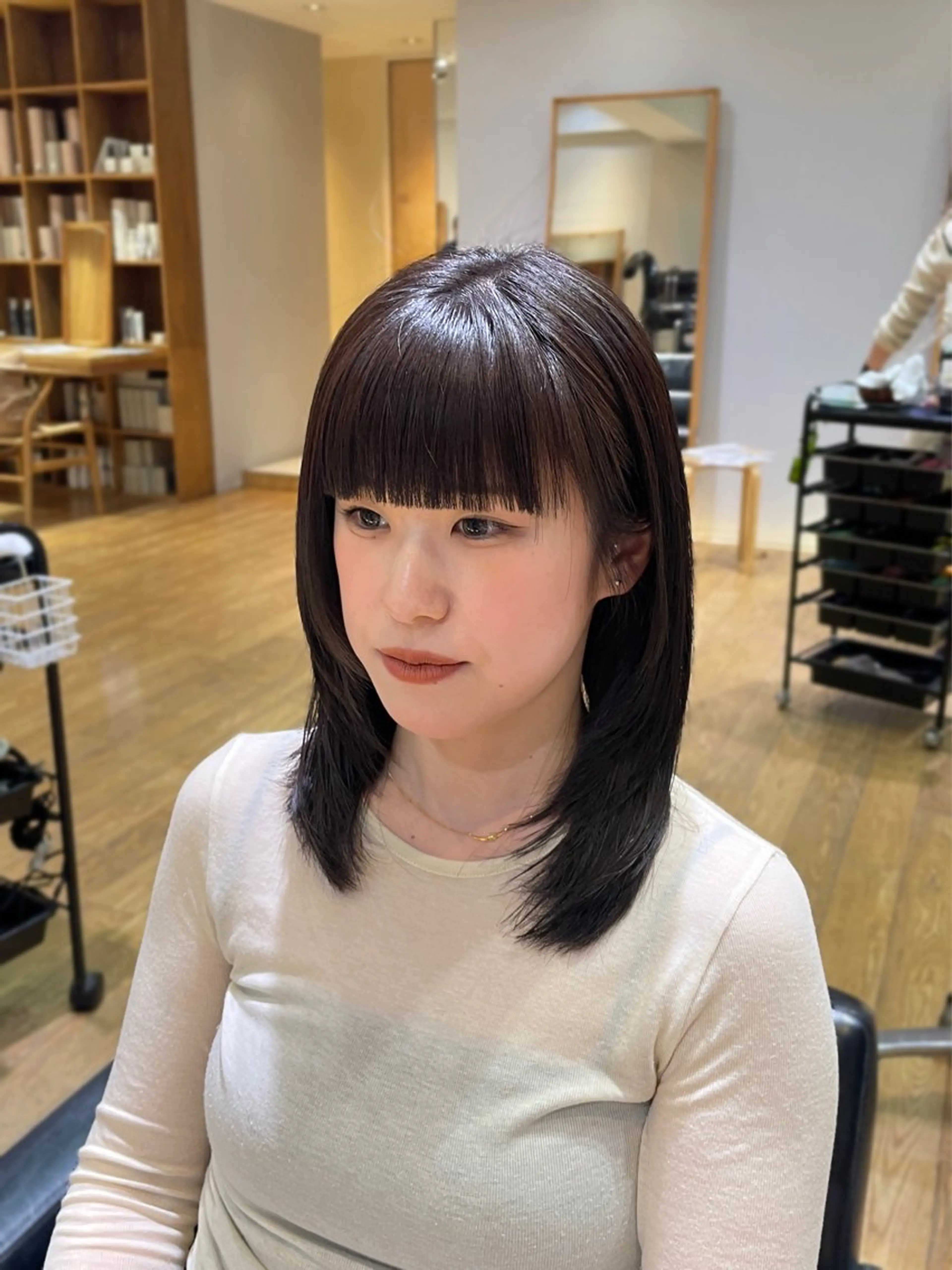 セミロング パーマ 伸ばしかけ 縮毛矯正 カット 縮毛矯正 縮毛矯正/レイヤー /ひかるのヘアスタイル