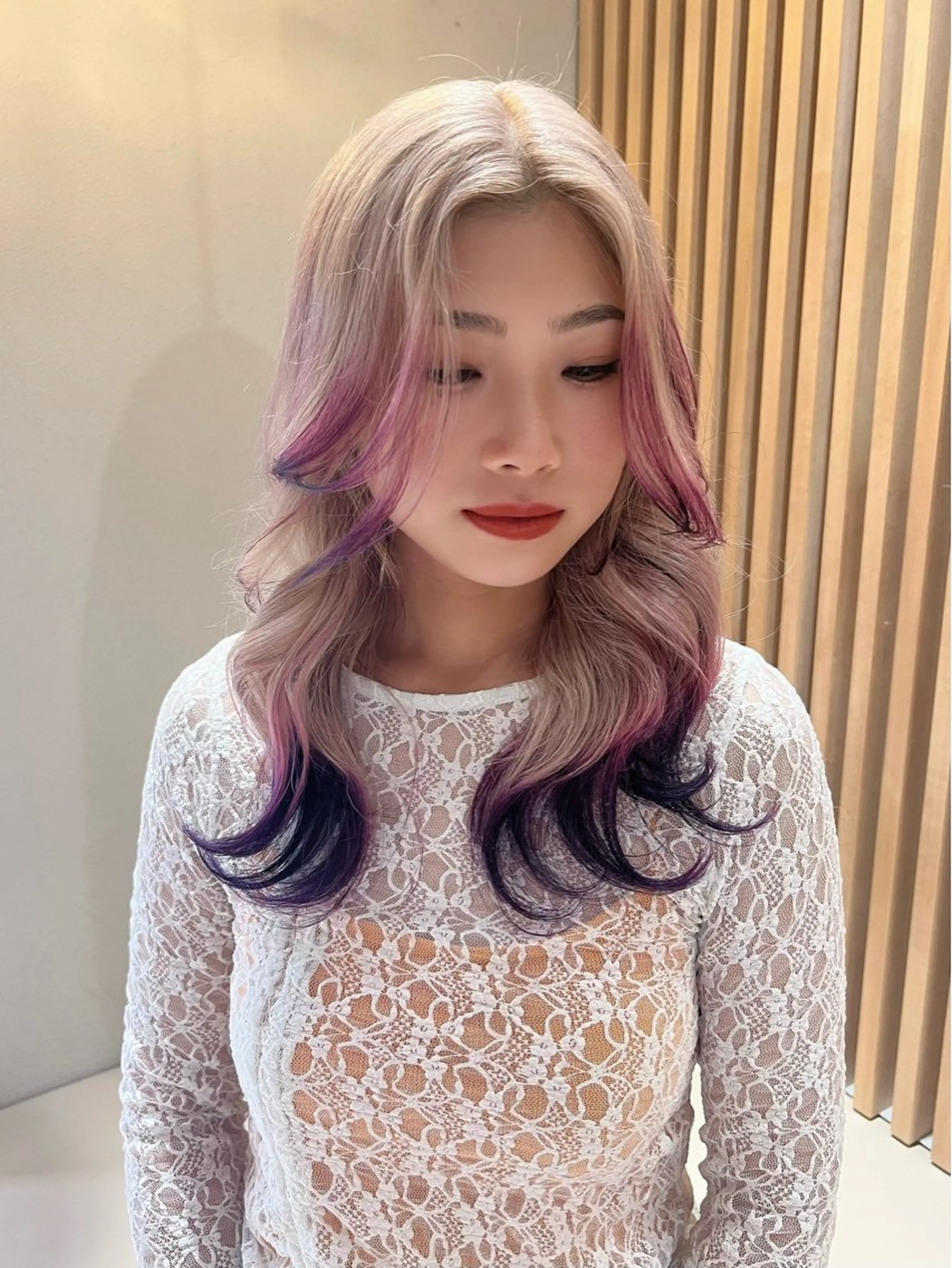 セミロング カラー ヘアカラー トリートメント レイヤー/韓国 ハイトーン興津史弥のヘアスタイル