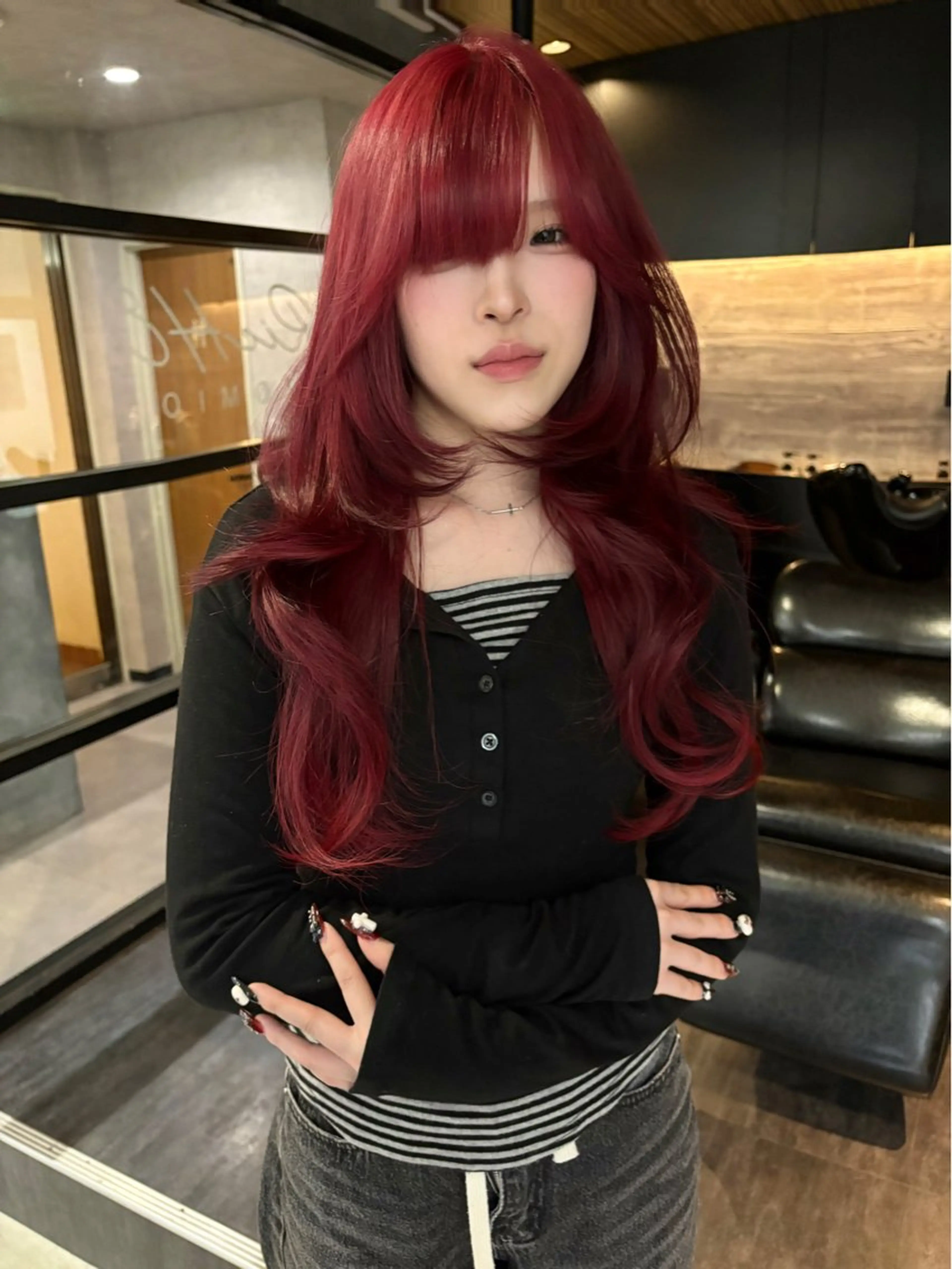 ロング カット ヘアカラー レイヤーカット/韓国 /艶髪/ダブルカラーのヘアスタイル