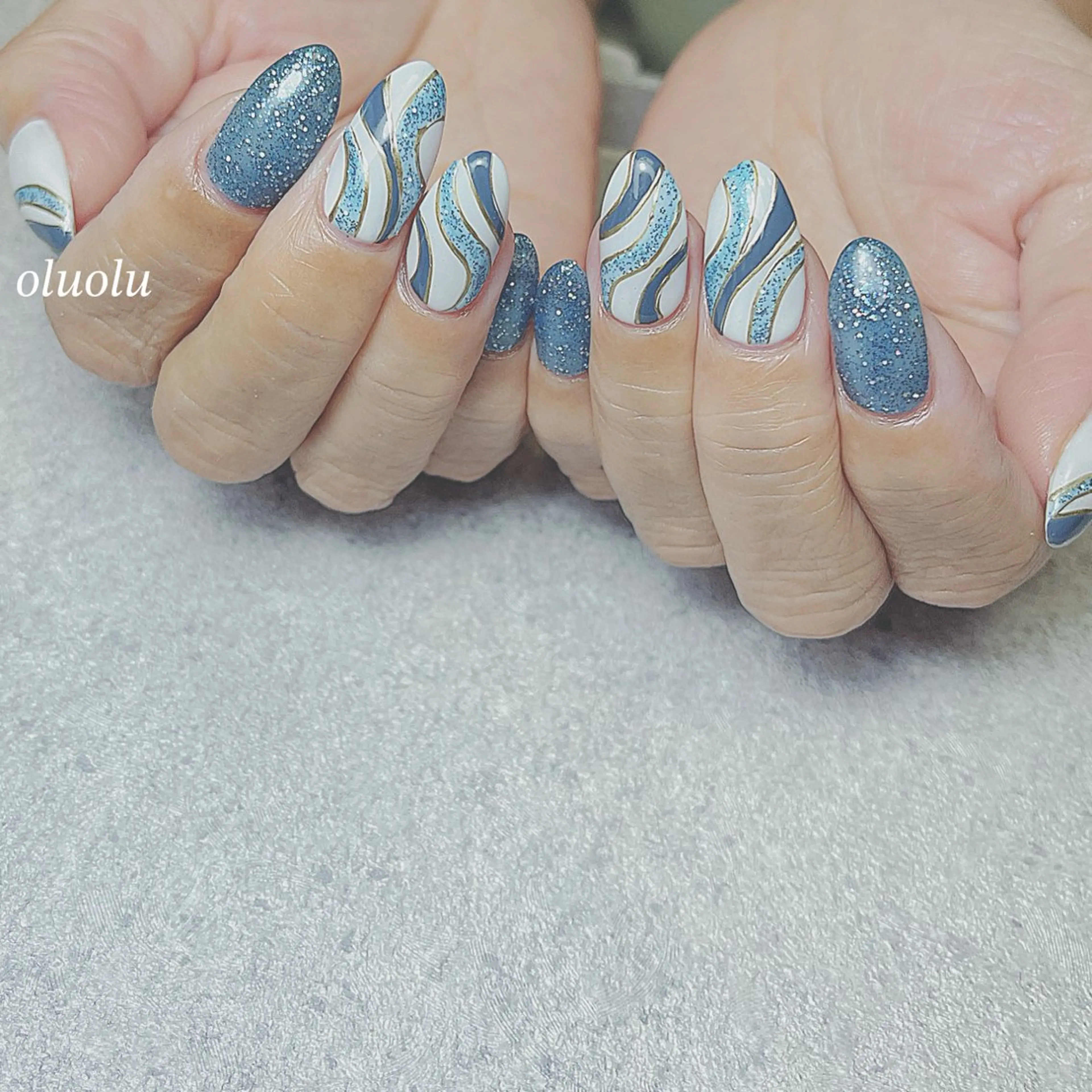 ネイル アートネイル ブルー フットネイル 持ち込み 夏ネイル ハンドネイル 大村 紬華のネイルデザイン