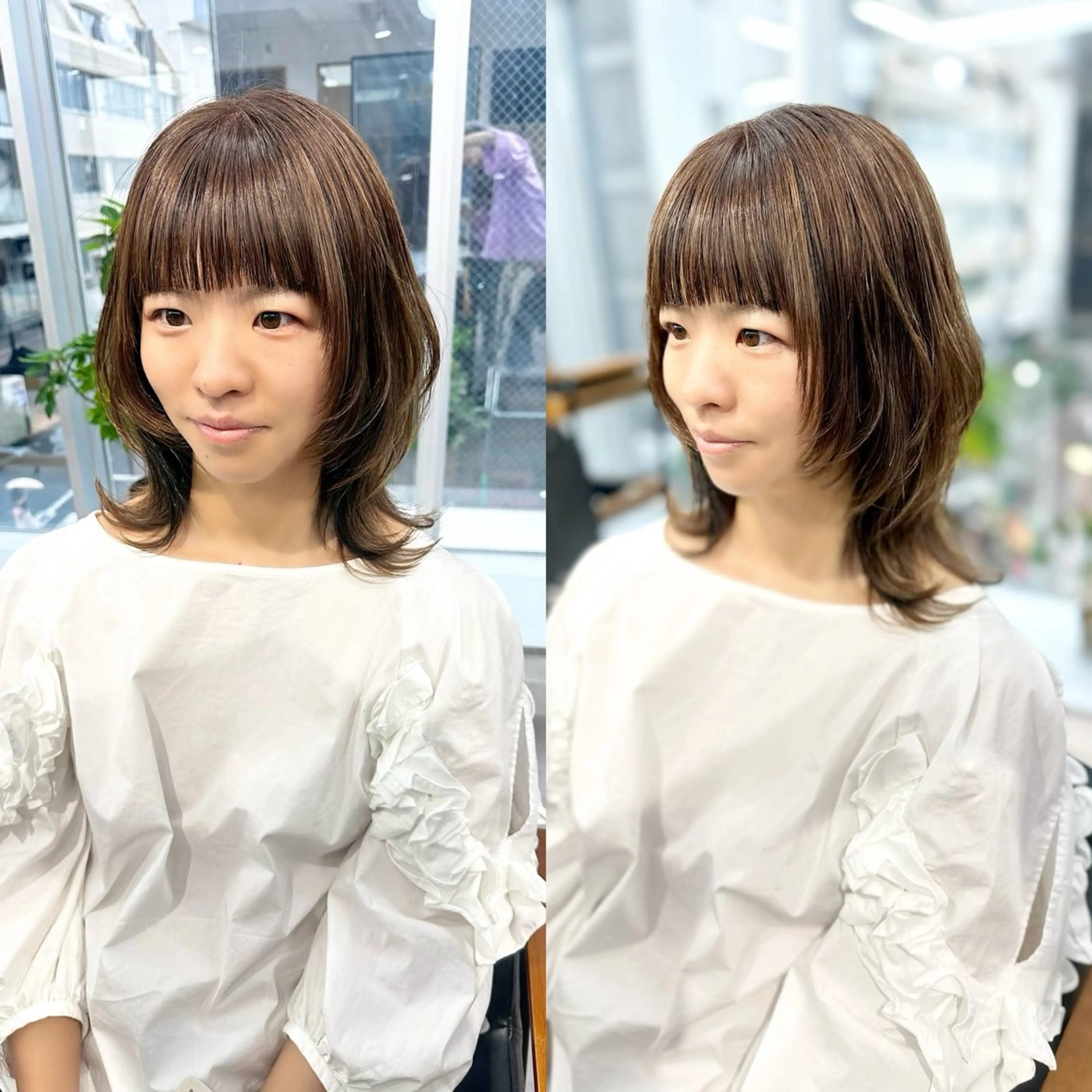 ミディアム カラー パーマ ヘアアレンジ メンズ キッズ カット 縮毛矯正 似合わせレイヤー 🌿JUNのヘアスタイル