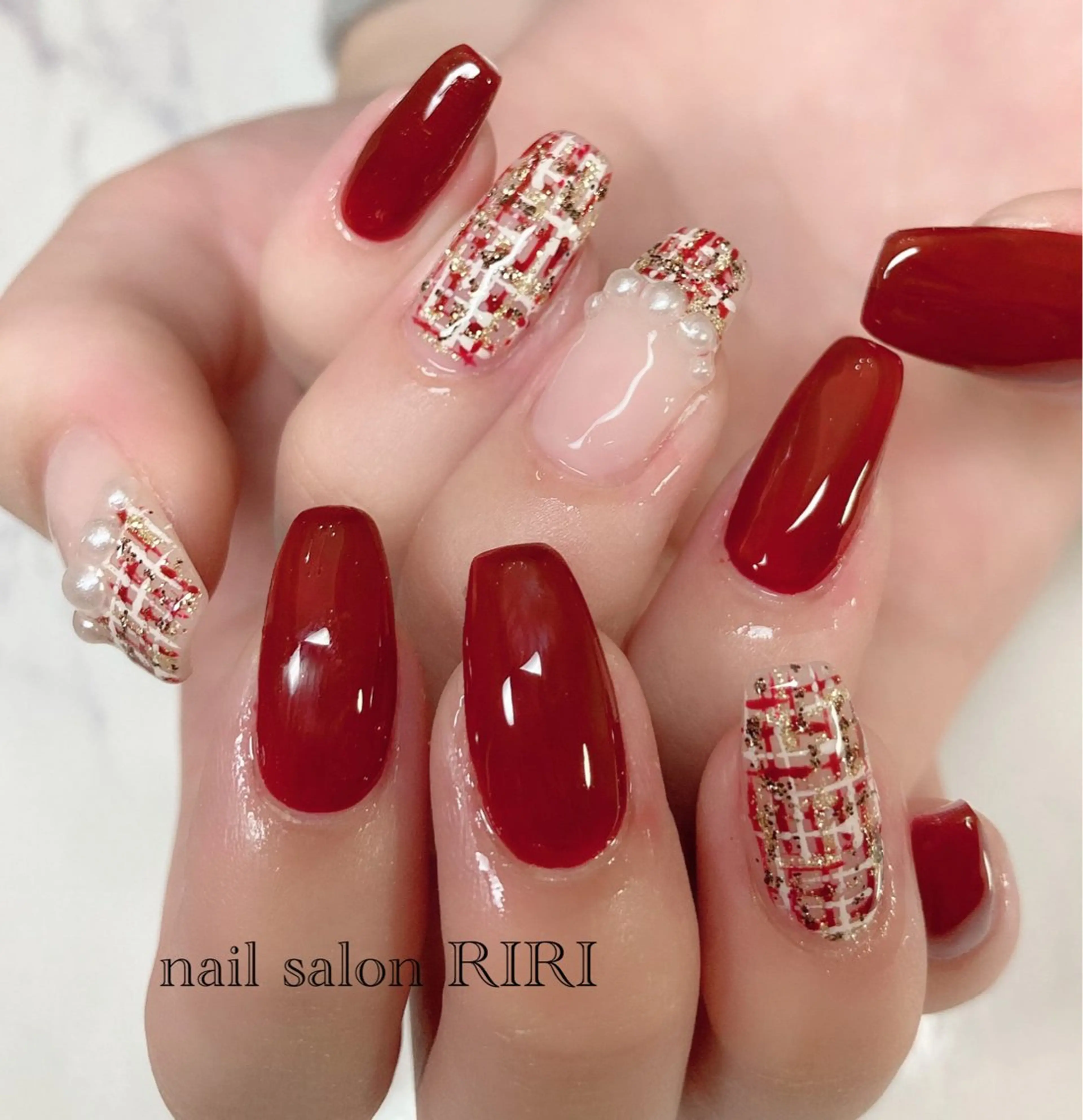 ネイル ボルドー ツイードネイル private  nail  salon RIRI所属・RIRI リリのネイルデザイン