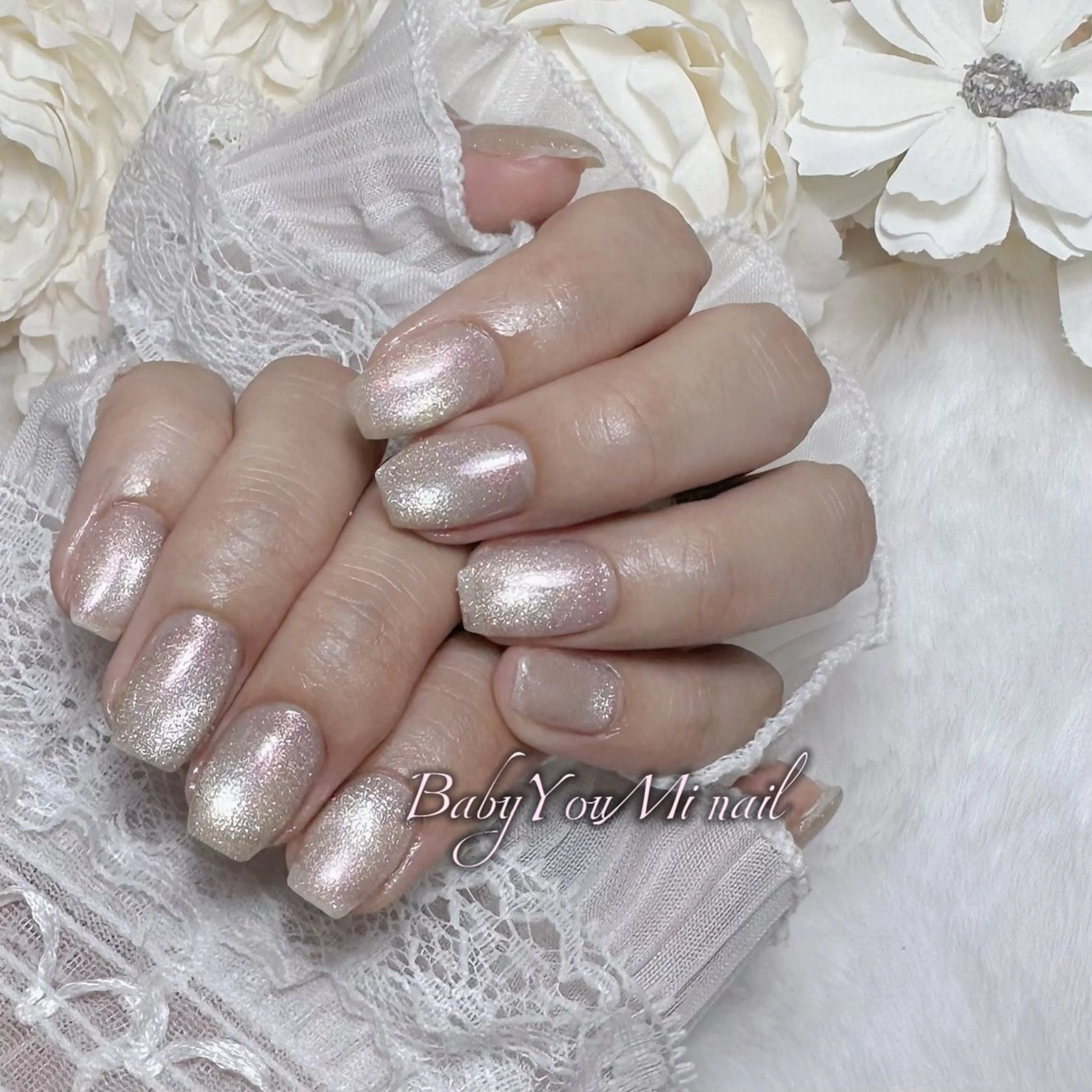 ネイル フラワーネイル フレンチネイル ジェルネイル ガラスフレンチ ハート ハンドネイル Oomiya 服部のネイルデザイン