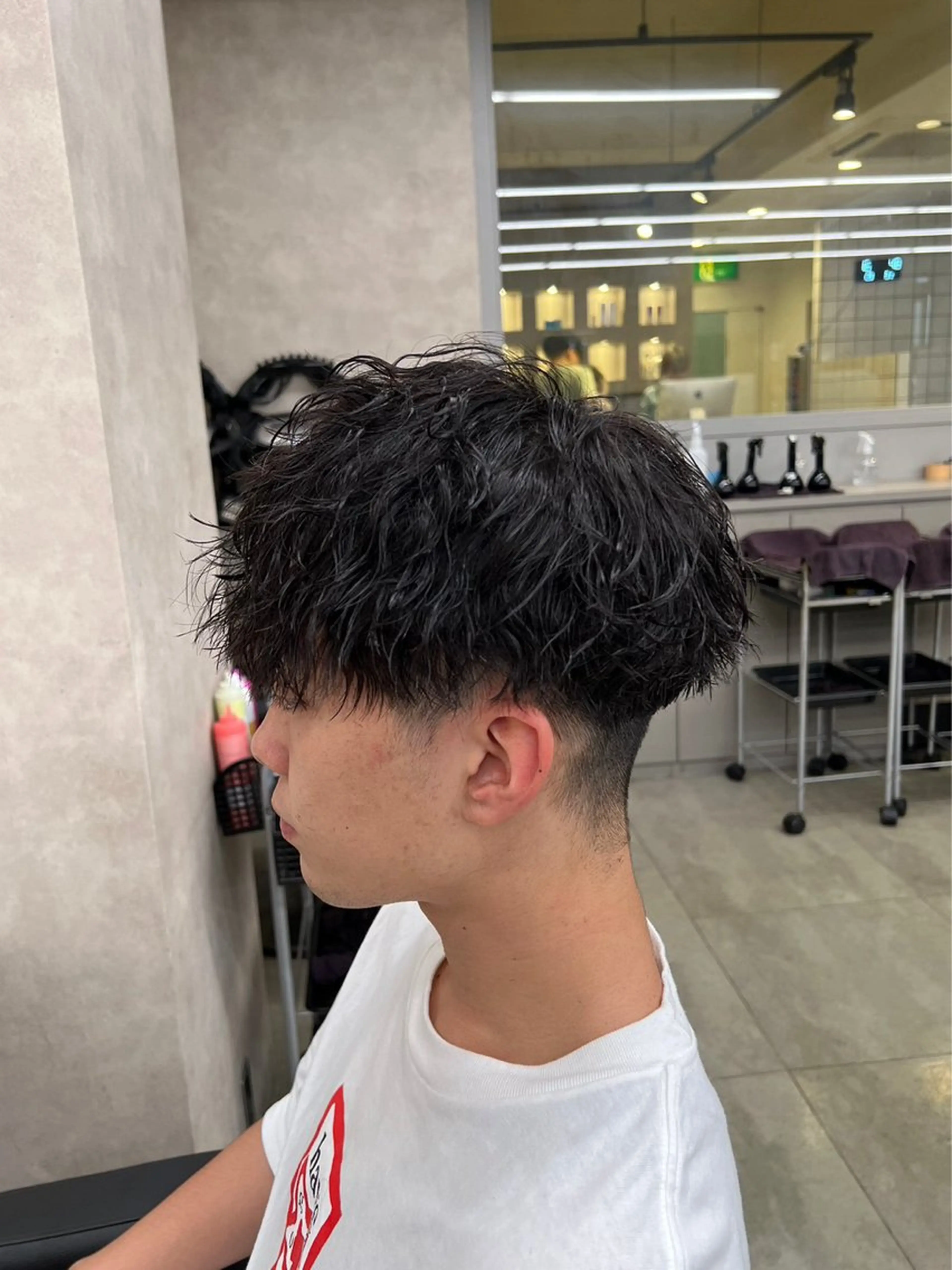 ショート カラー パーマ ヘアアレンジ メンズ キッズ ブリーチなしカラー/ ブラウン/レイヤーのヘアスタイル