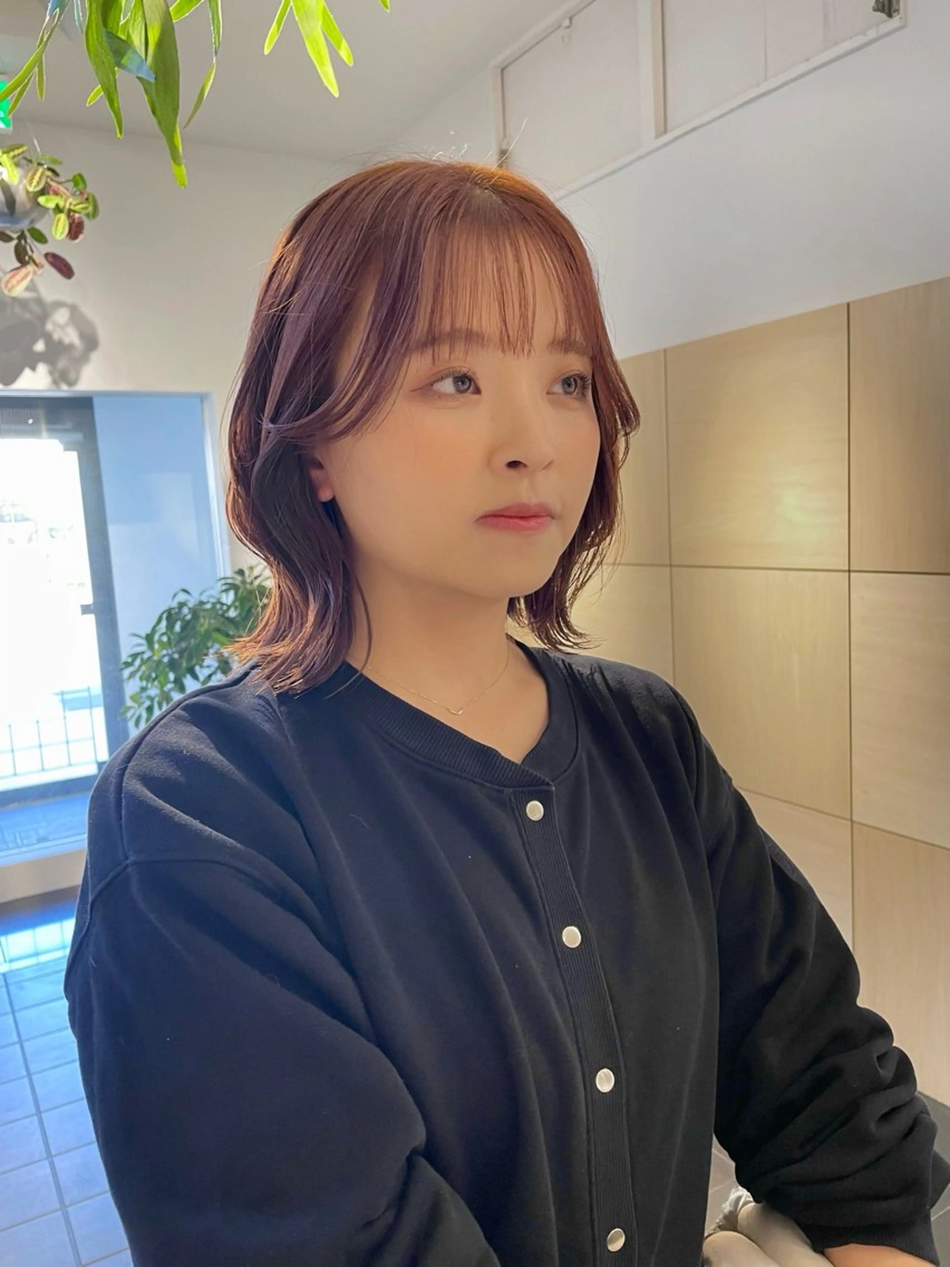 ミディアム カラー ブラウンカラー ピンクカラー ピンクブラウン ボブ くびれヘア カット ヘアカラー miyu 🦕のヘアスタイル