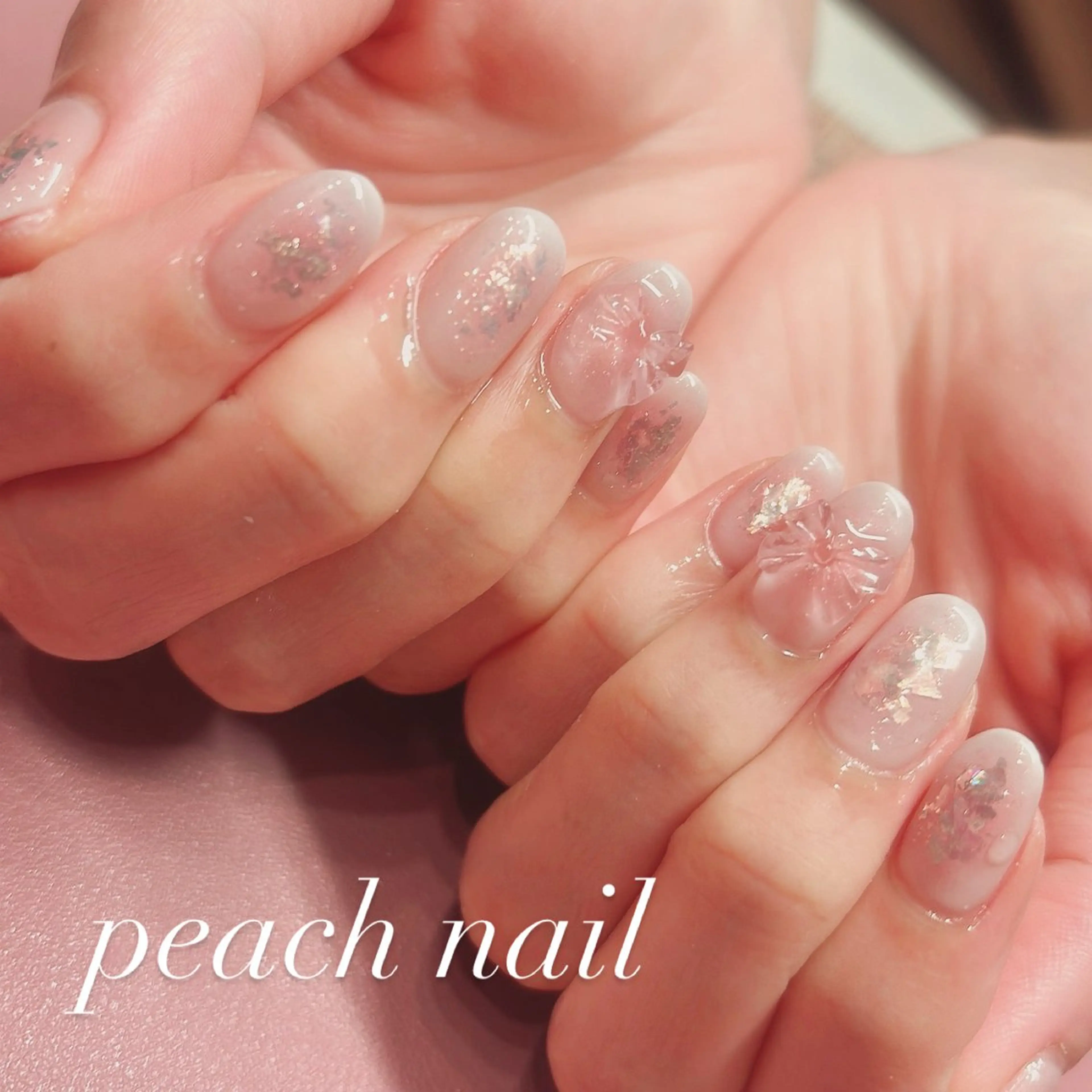 ネイル チークネイル 韓国ネイル オフィスネイル ピンク リボン . kiyomiのネイルデザイン