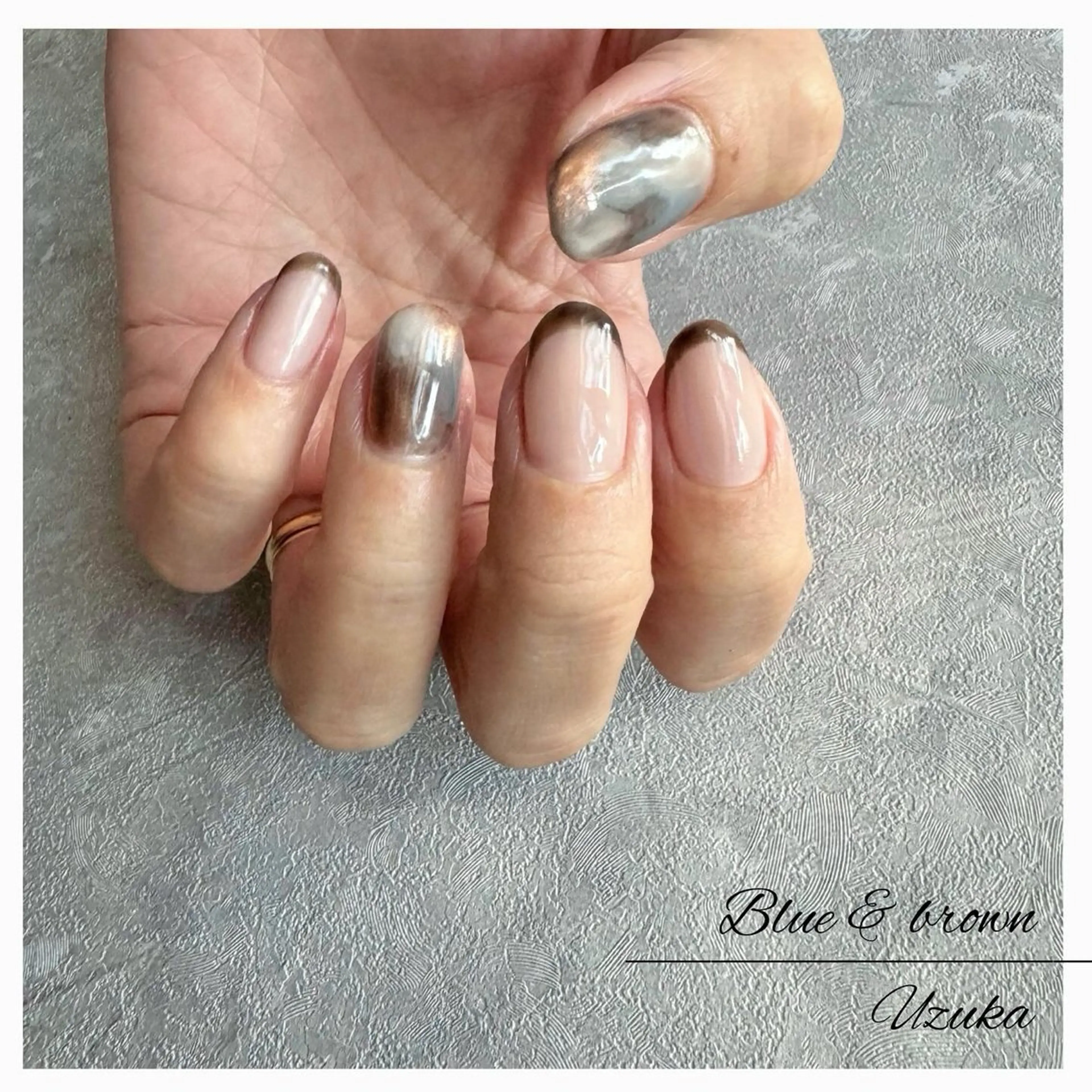 ネイル ブラウン フレンチネイル ニュアンスネイル 【 enn 】 Uzuka Yukaのネイルデザイン