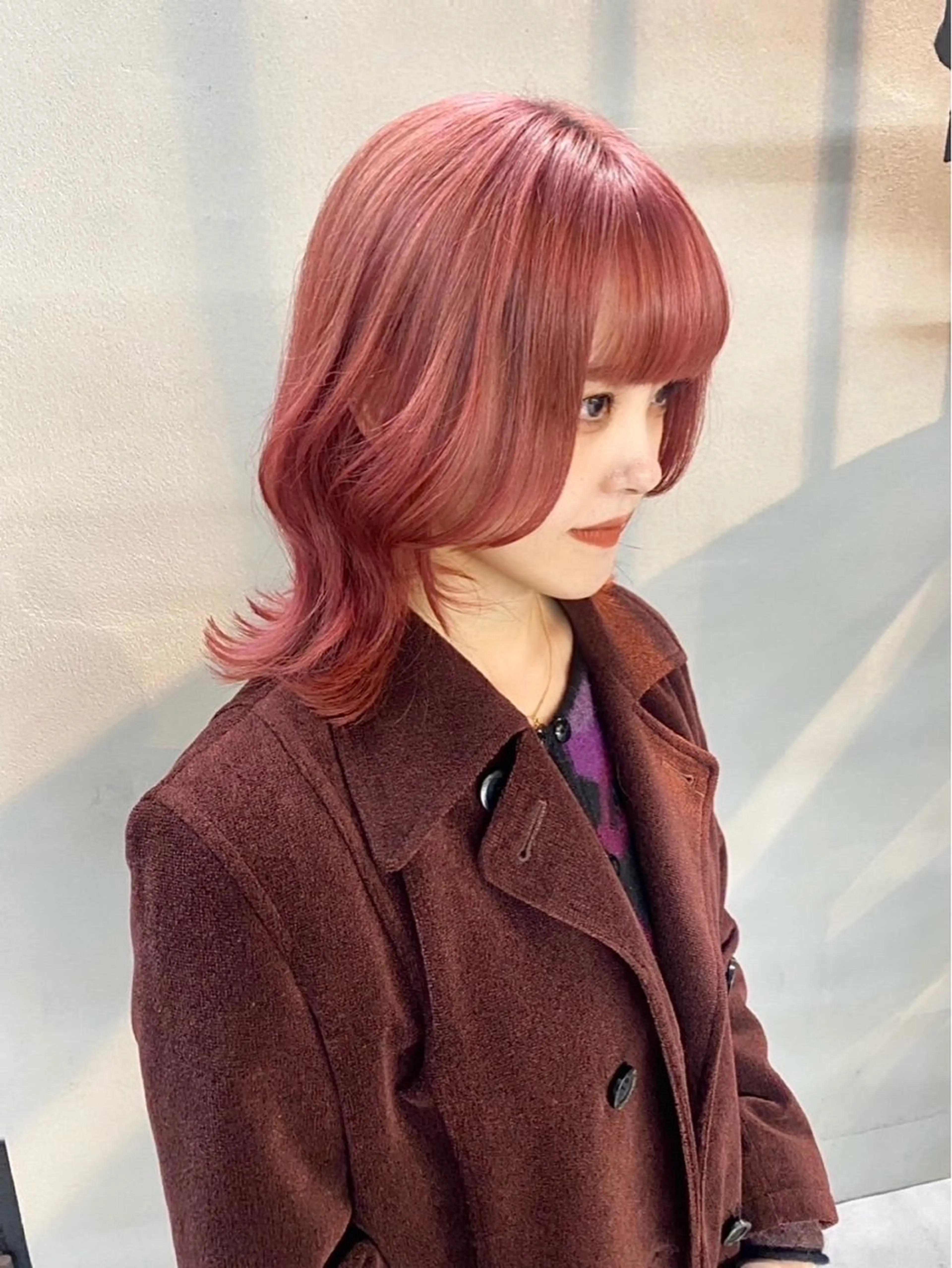 ミディアム カラー ミディアムレイヤー ブリーチ デザインカラー ピンクカラー ボブ ヘアカラー トリートメント 柏 デザインカラー/ レイヤー🐣シオリのヘアスタイル