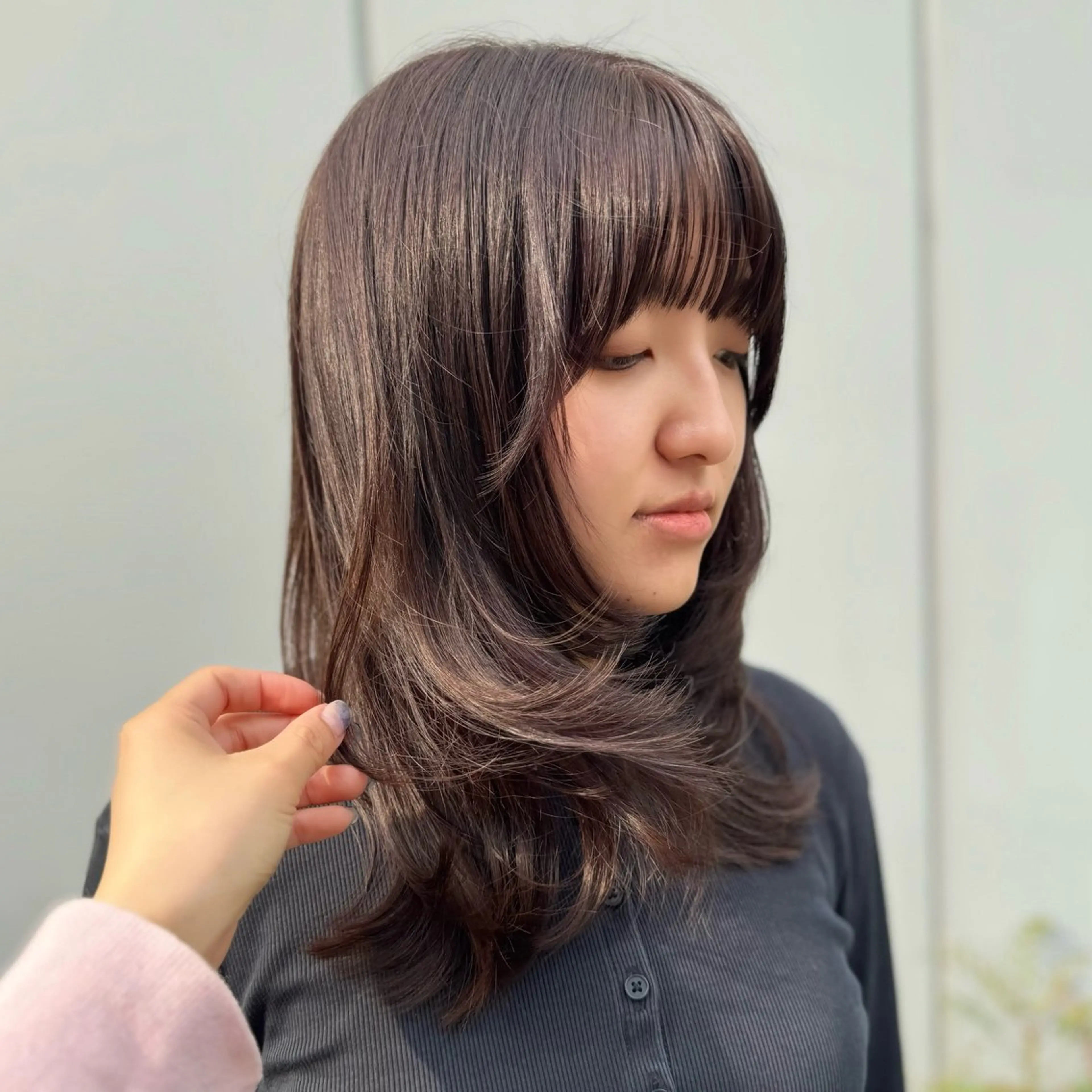 ミディアム カラー 透明感カラー ラベンダーカラー レイヤーカット カット ヘアカラー ボブ/ショ ート/タカダアスミのヘアスタイル