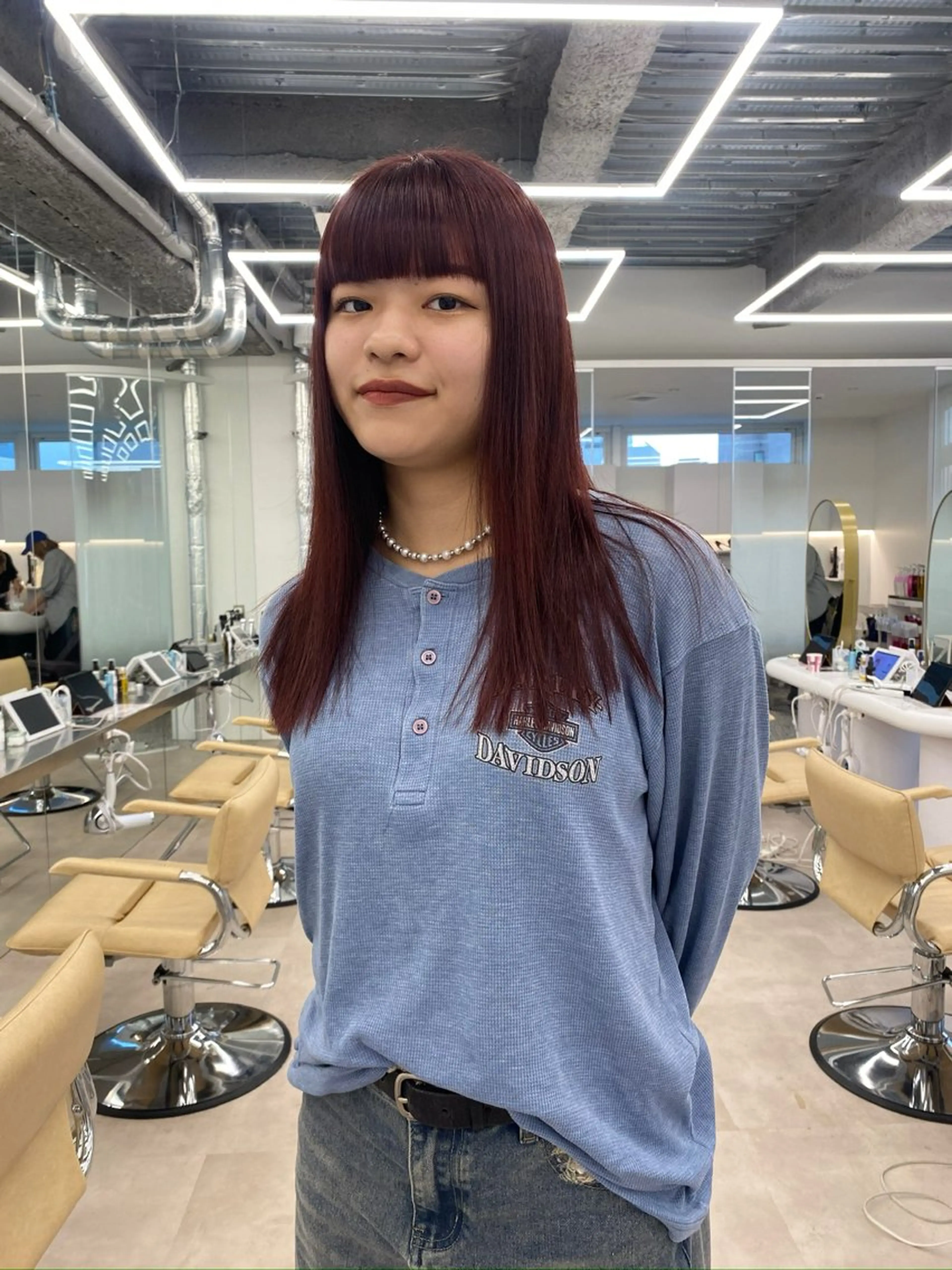 ロング カラー ボルドーカラー ボブ/ハイトーン REINAのヘアスタイル