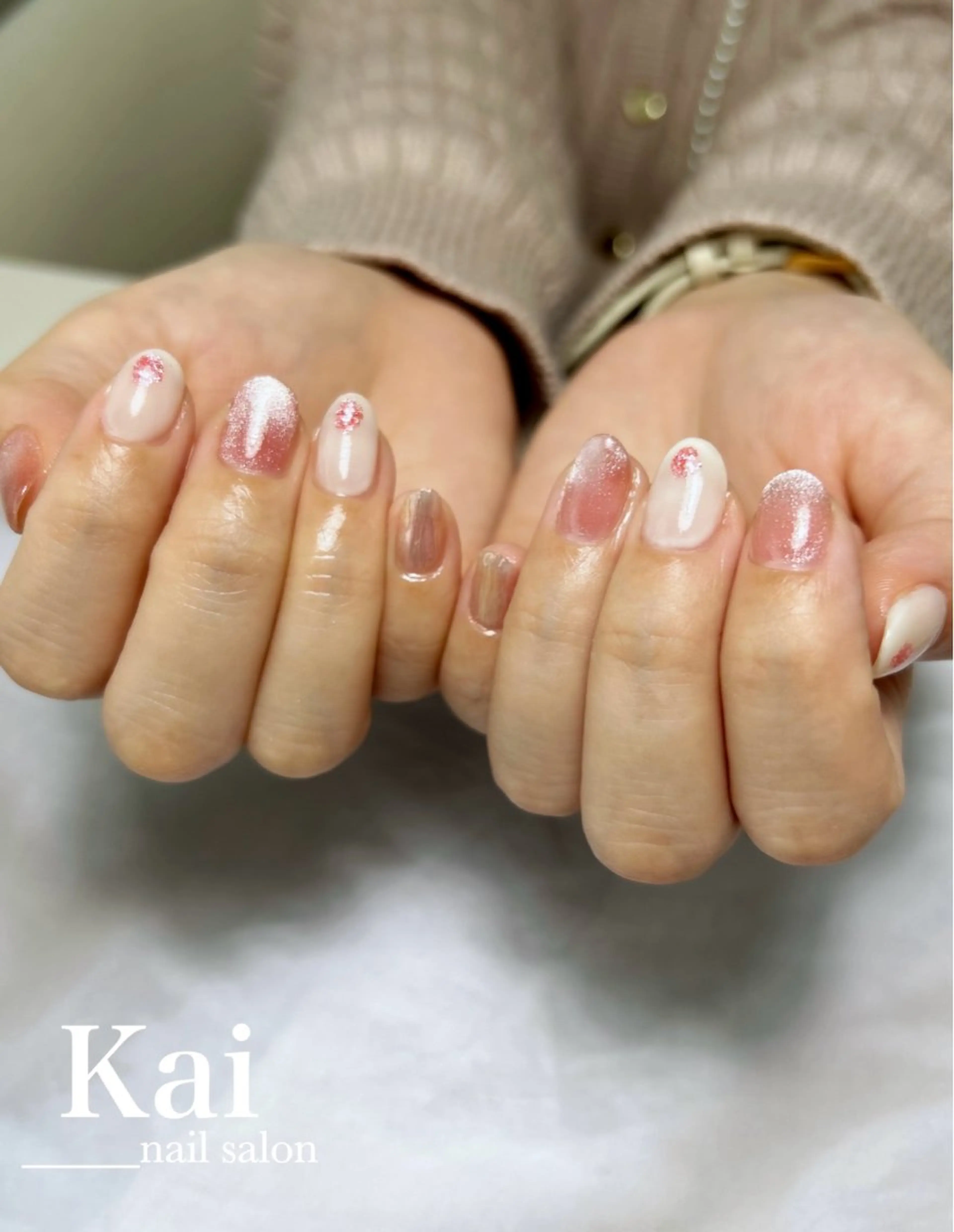ネイル オーロラネイル ガーリー グラデーション ハート 韓国ネイル ハンドネイル Kai  nail Mayukoのネイルデザイン