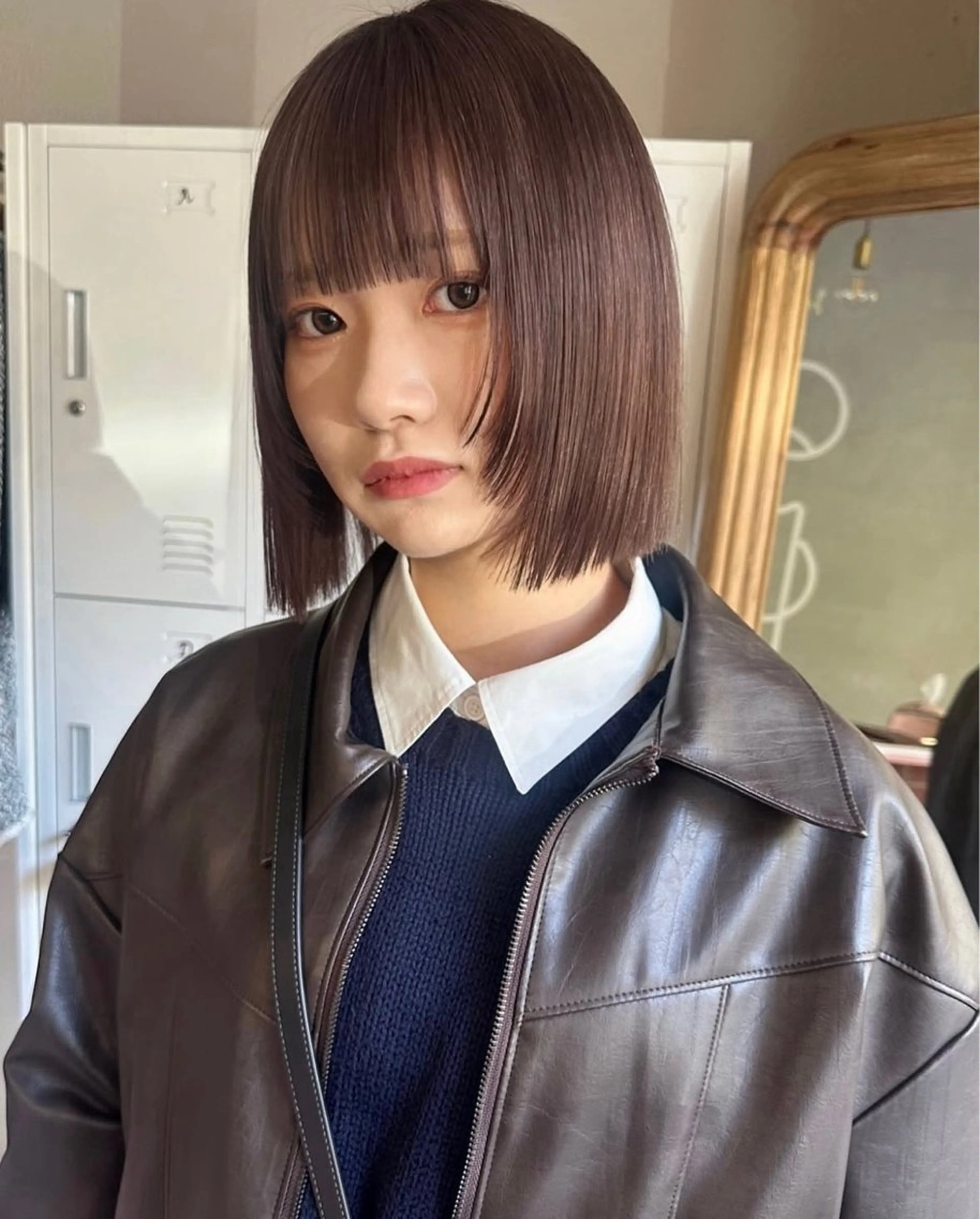 ミディアム カラー ボブ ハイトーン縮毛/暖色 なーな🎀🤍のヘアスタイル