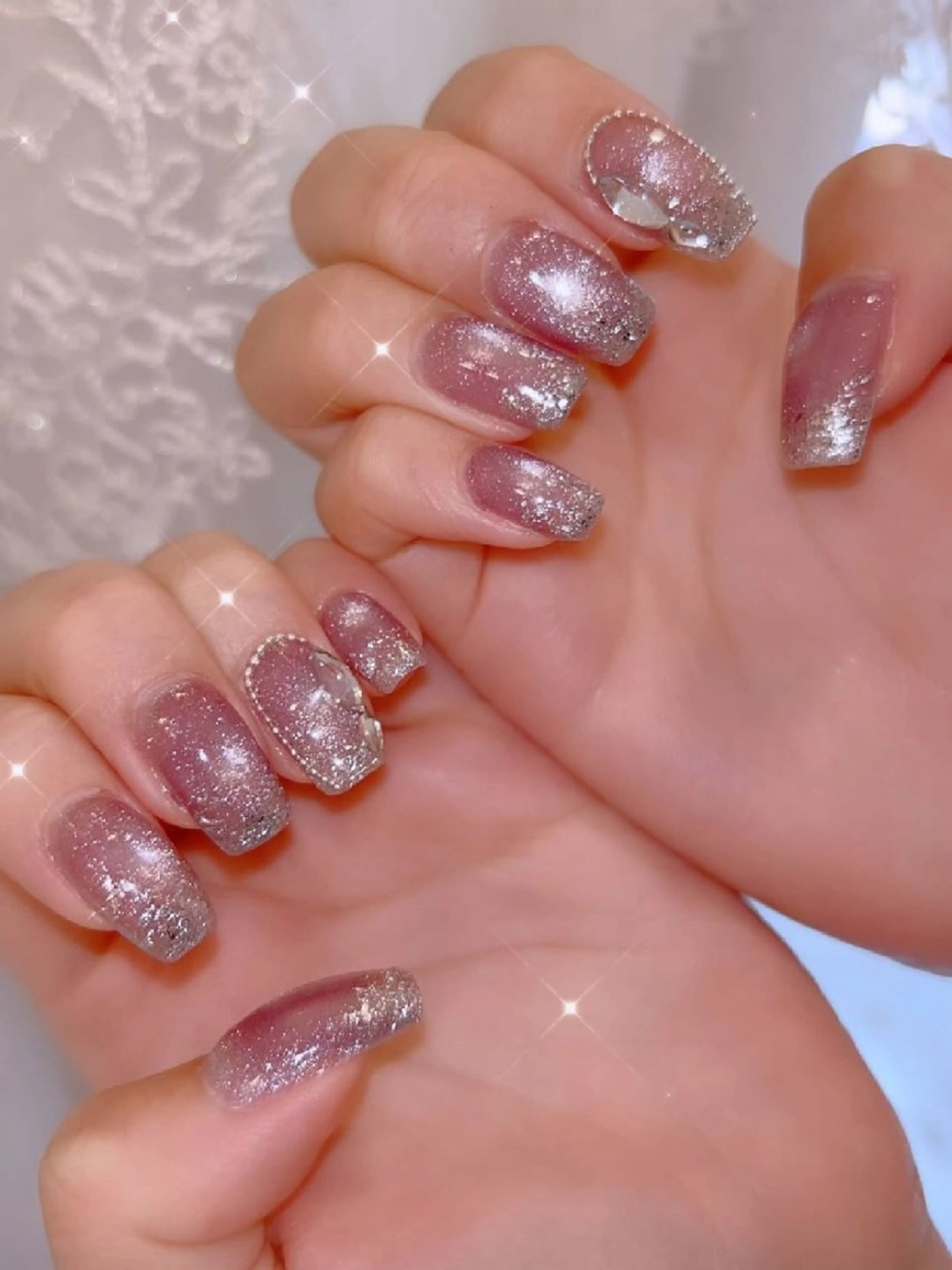 ネイル 長さ出し ジェルネイル 韓国ネイル マグネットネイル ニュアンスネイル ハンドネイル I LOVE ME  NAIL.｡.:*♡のネイルデザイン