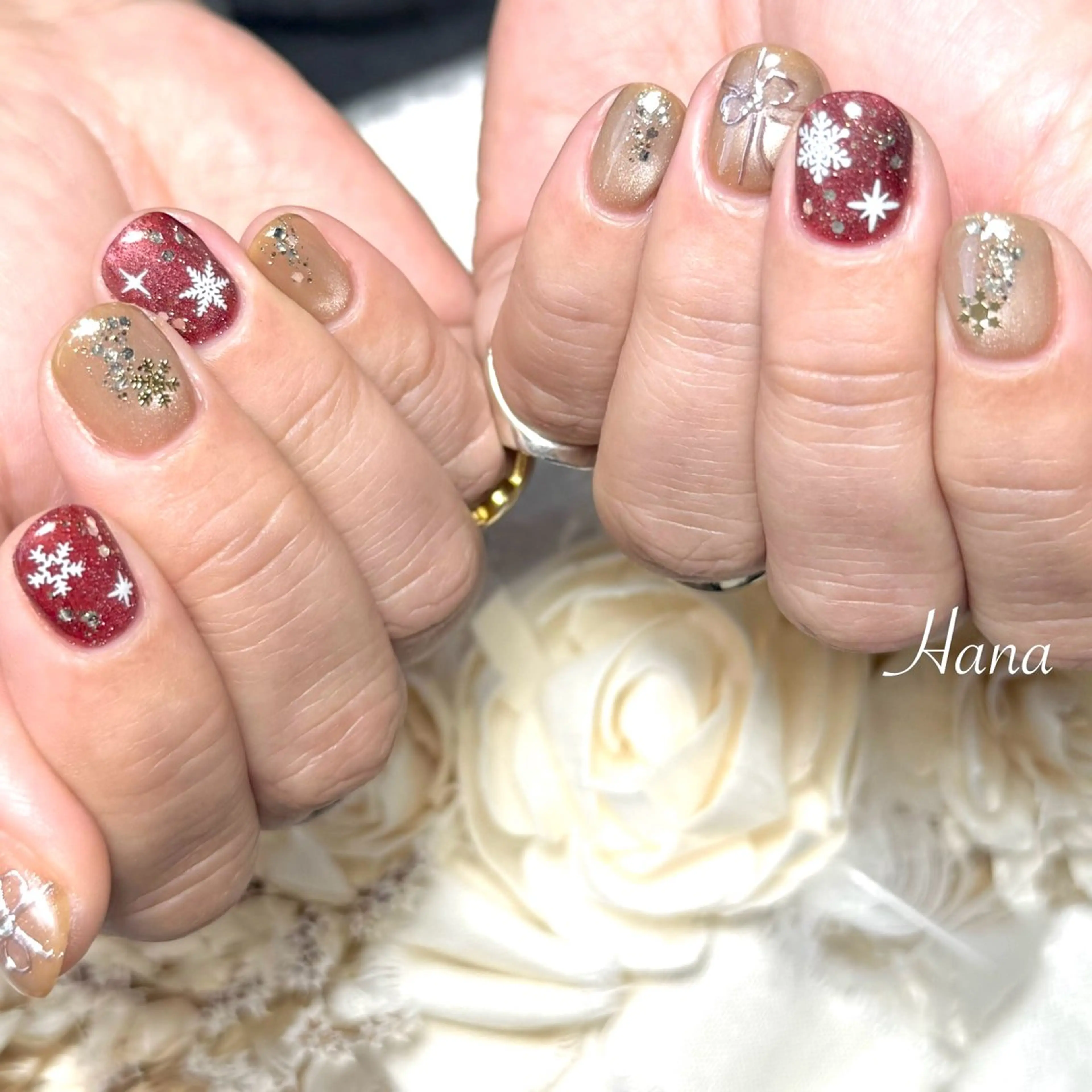 ネイル 冬ネイル クリスマス ハンドネイル Hana_ Rieのネイルデザイン