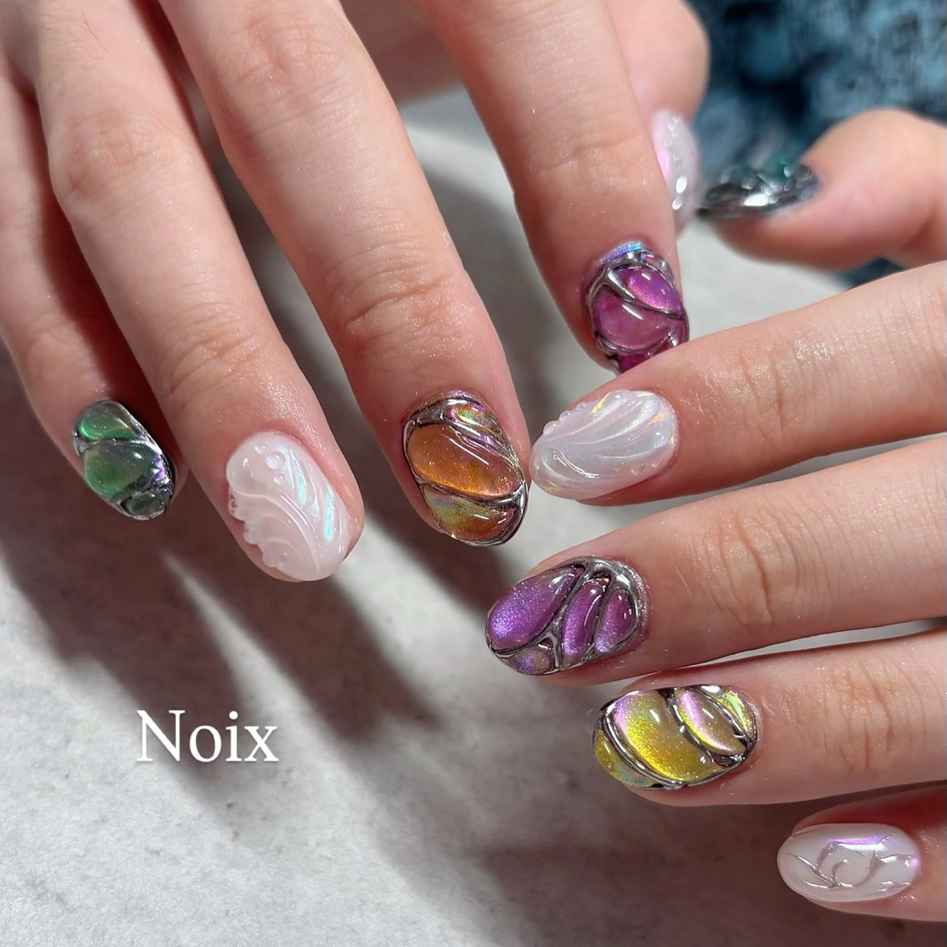 ネイル アートネイル オーロラネイル ジェルネイル キラキラネイル マグネットネイル Noix nailのネイルデザイン