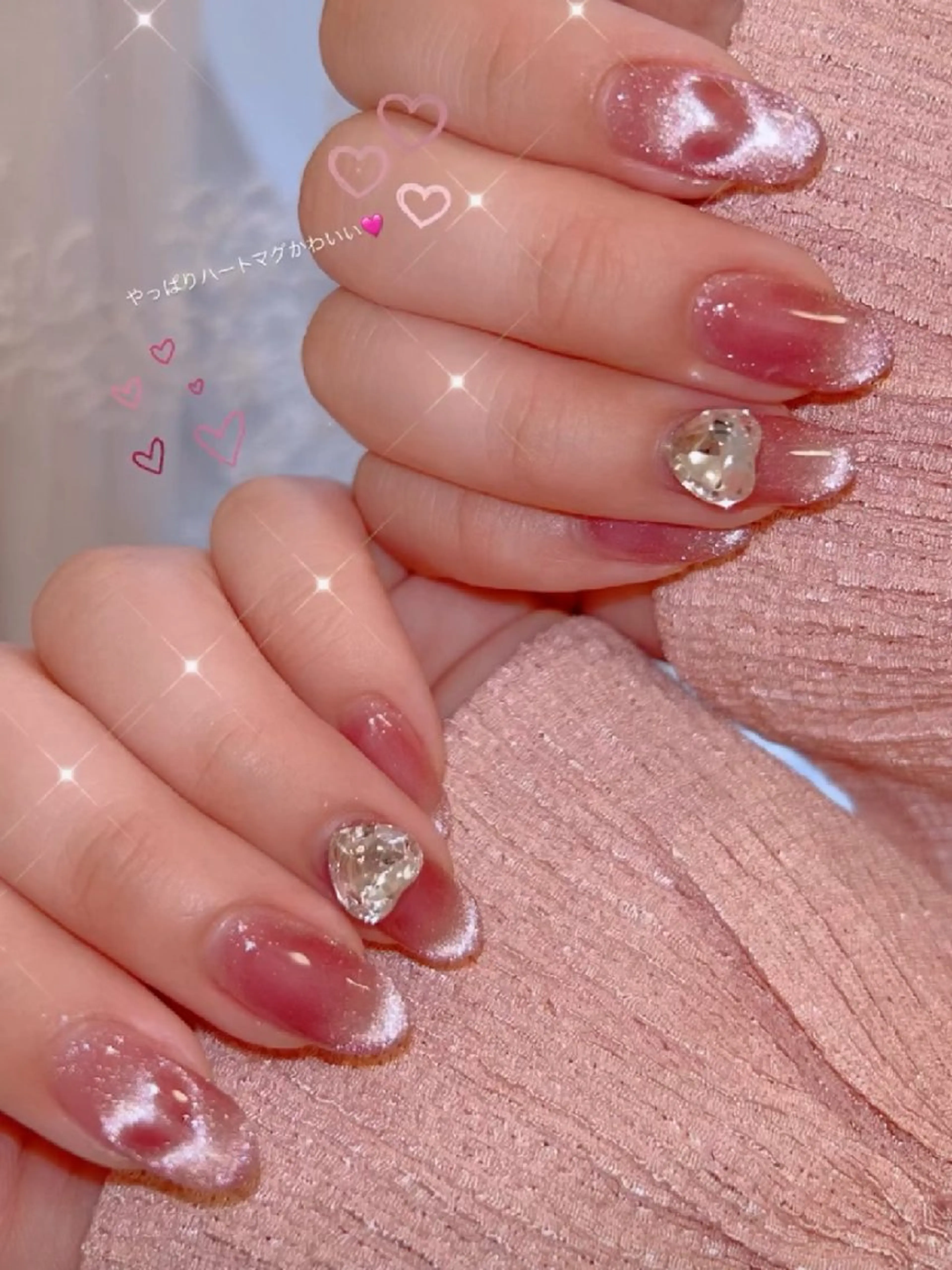 ネイル 長さ出し ジェルネイル 韓国ネイル マグネットネイル ニュアンスネイル ハンドネイル I LOVE ME  NAIL.｡.:*♡のネイルデザイン