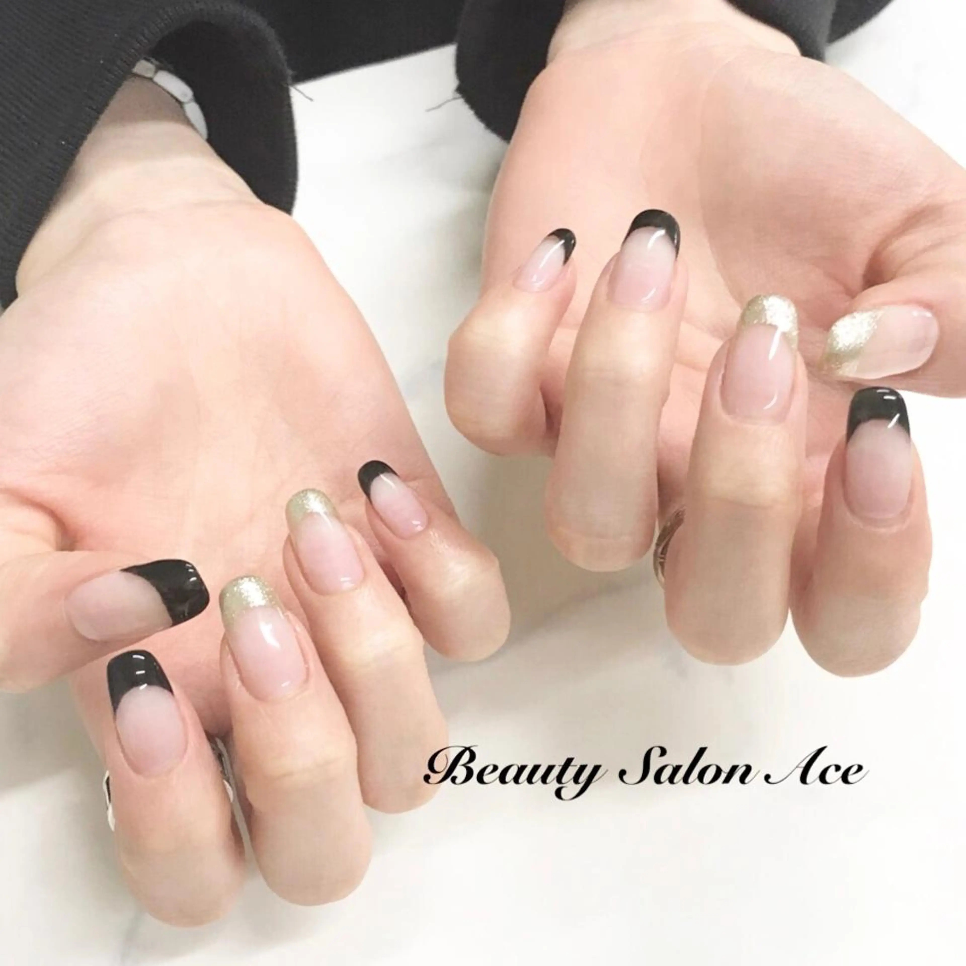 ネイル フレンチネイル ラメ(グリッター) メンズネイル Beauty Salon Ace（ネイルサロン　エース）所属・池袋フィルイン Ace♡長さだしのネイルデザイン