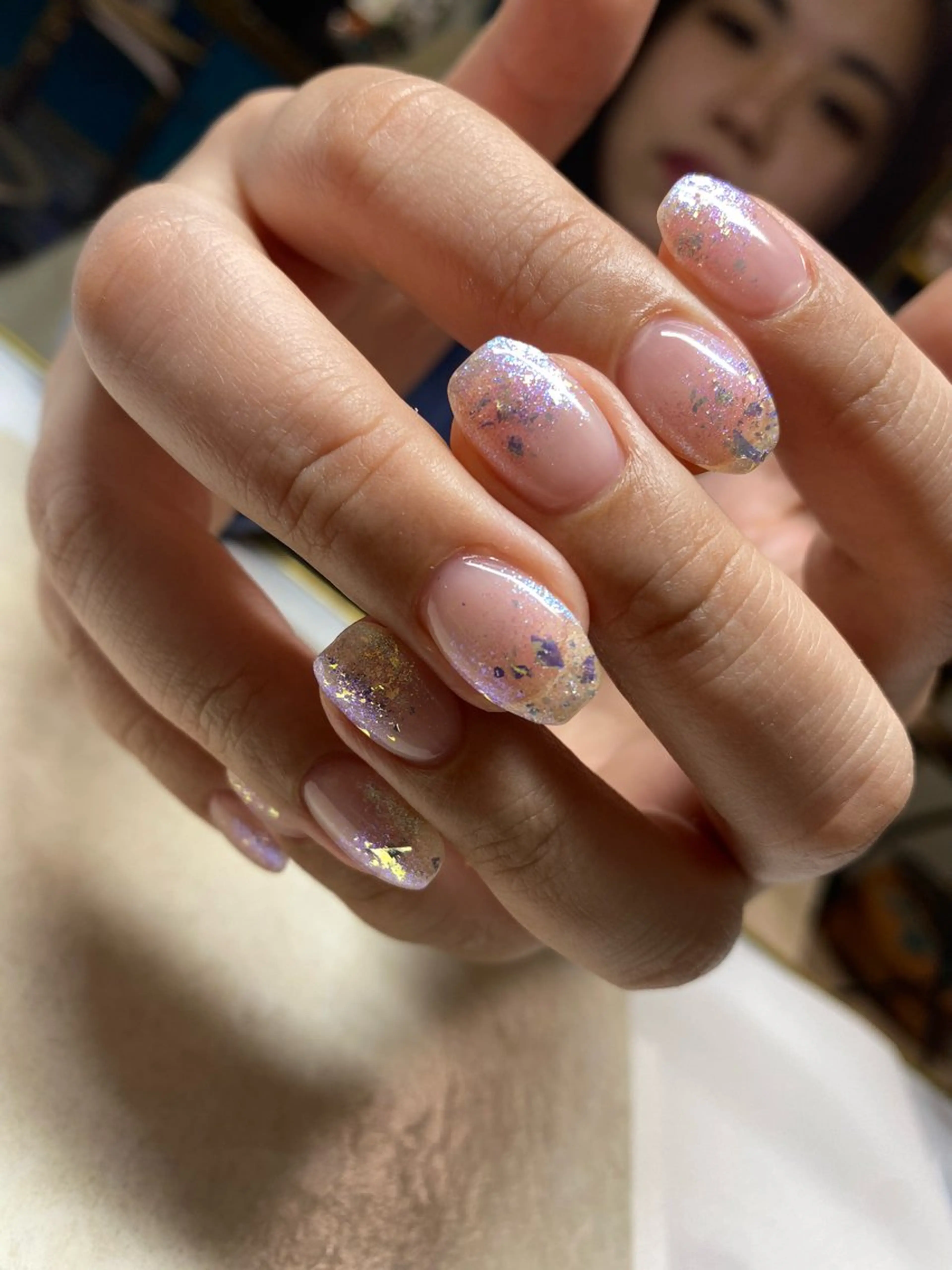 ネイル オーロラネイル ジェルネイル キラキラネイル ラメ(グリッター) オフィスネイル ハンドネイル 六本木ネイル阡夜一夜 当日＆持ち込み歓迎のネイルデザイン