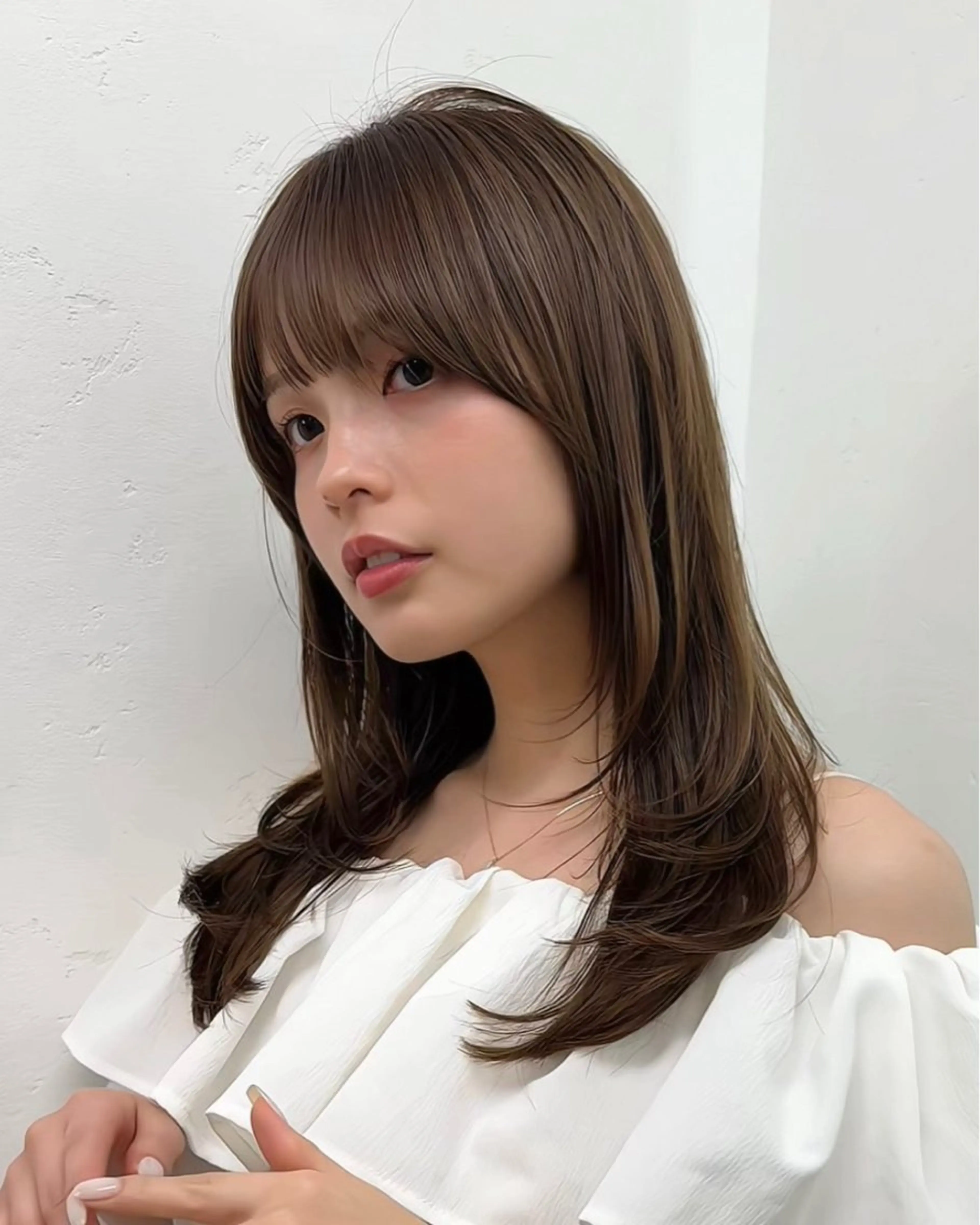 ロング カラー ブリーチ ブラウンカラー 透明感カラー モカブラウン ブリーチなしカラー 顔周り/レイヤー/ 透明感/みっきーのヘアスタイル