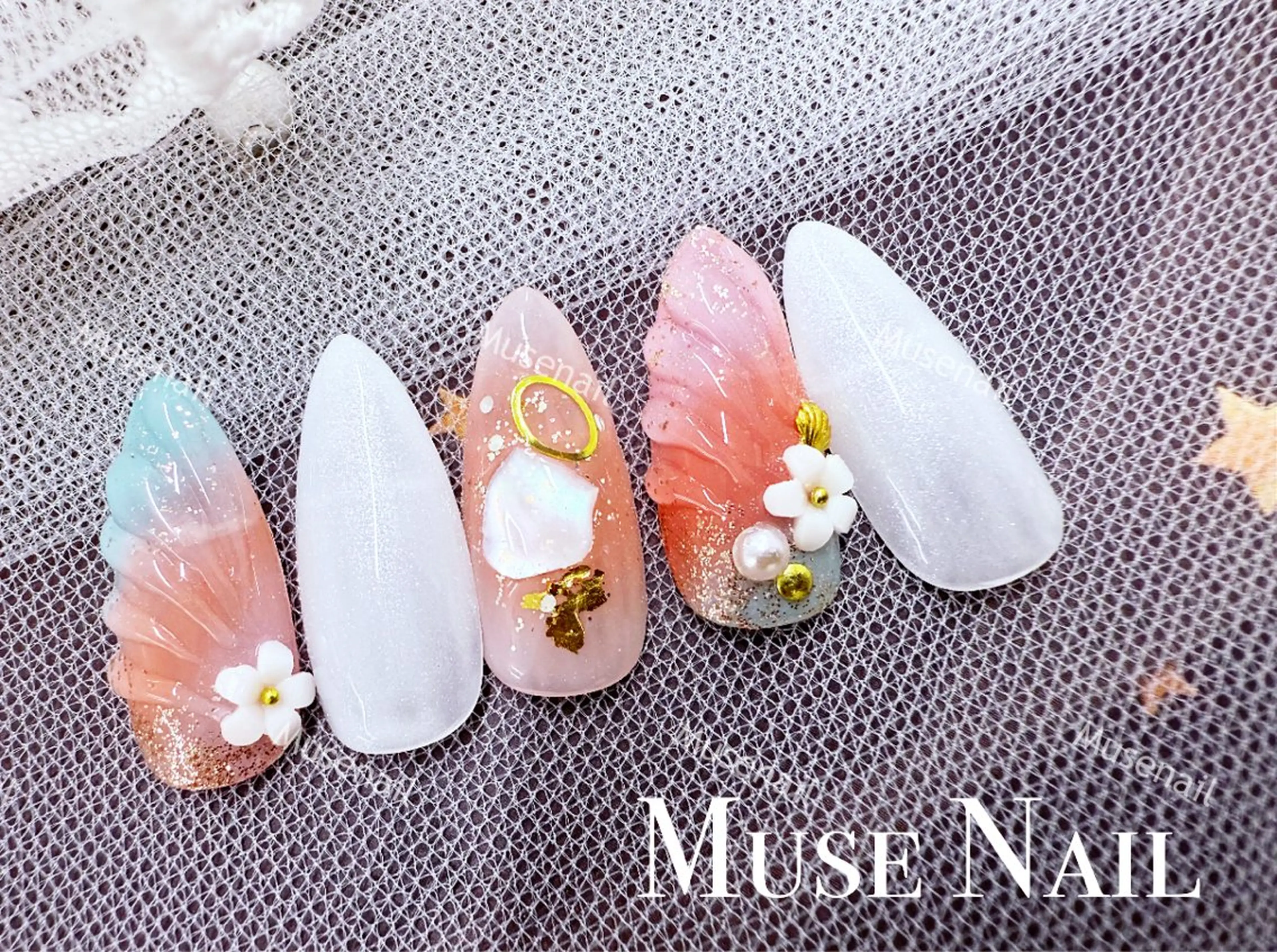 ネイル オーロラネイル 長さ出し フットネイル ジェルネイル 韓国ネイル muse nailのネイルデザイン