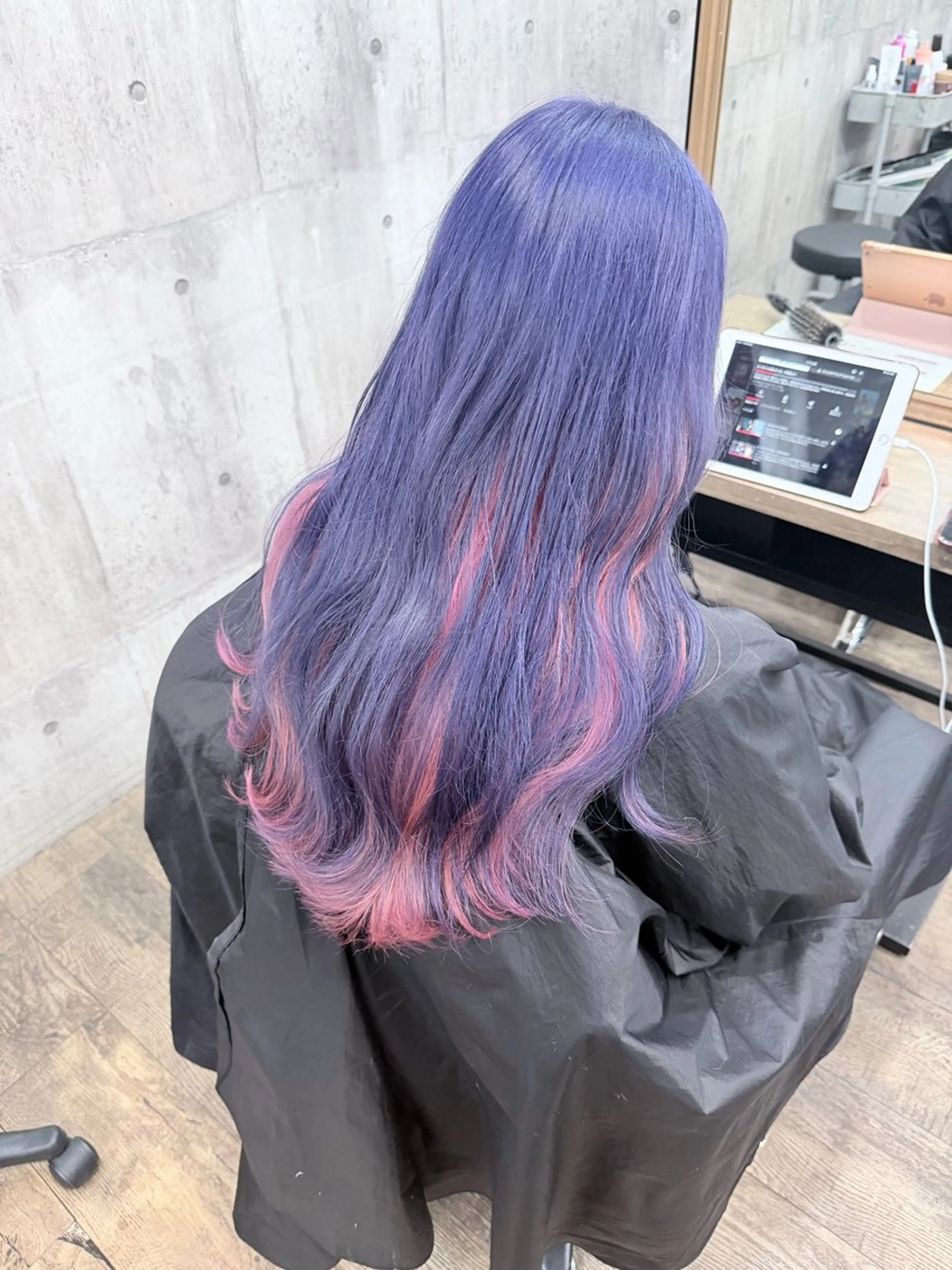 ロング ボブ ハイライト レイヤーカット サニーサイド大名 ダブルカラー髪質改善のヘアスタイル