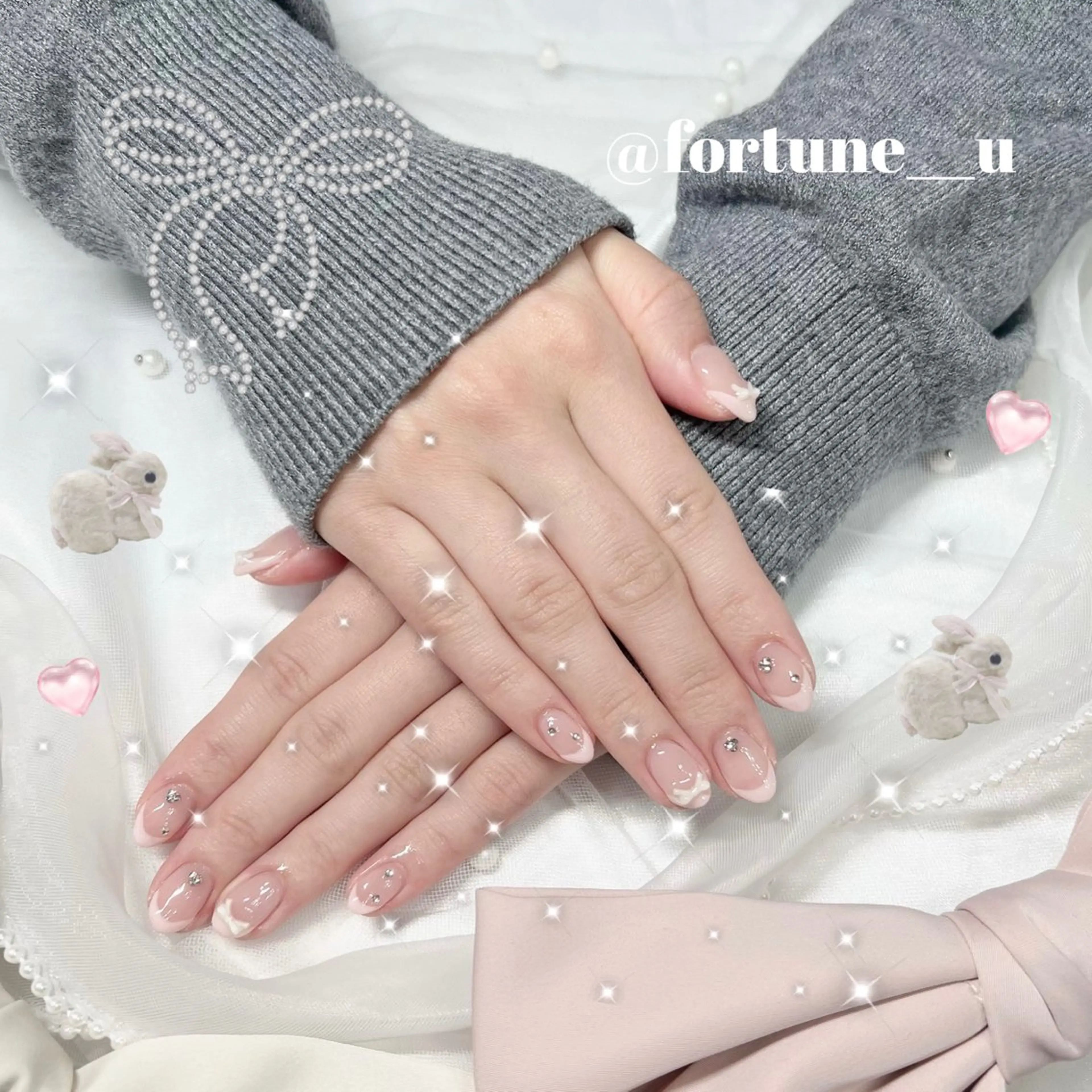 ネイル チークネイル ガーリー 韓国ネイル 水色 持ち込み 💜 Yuuna💜のネイルデザイン