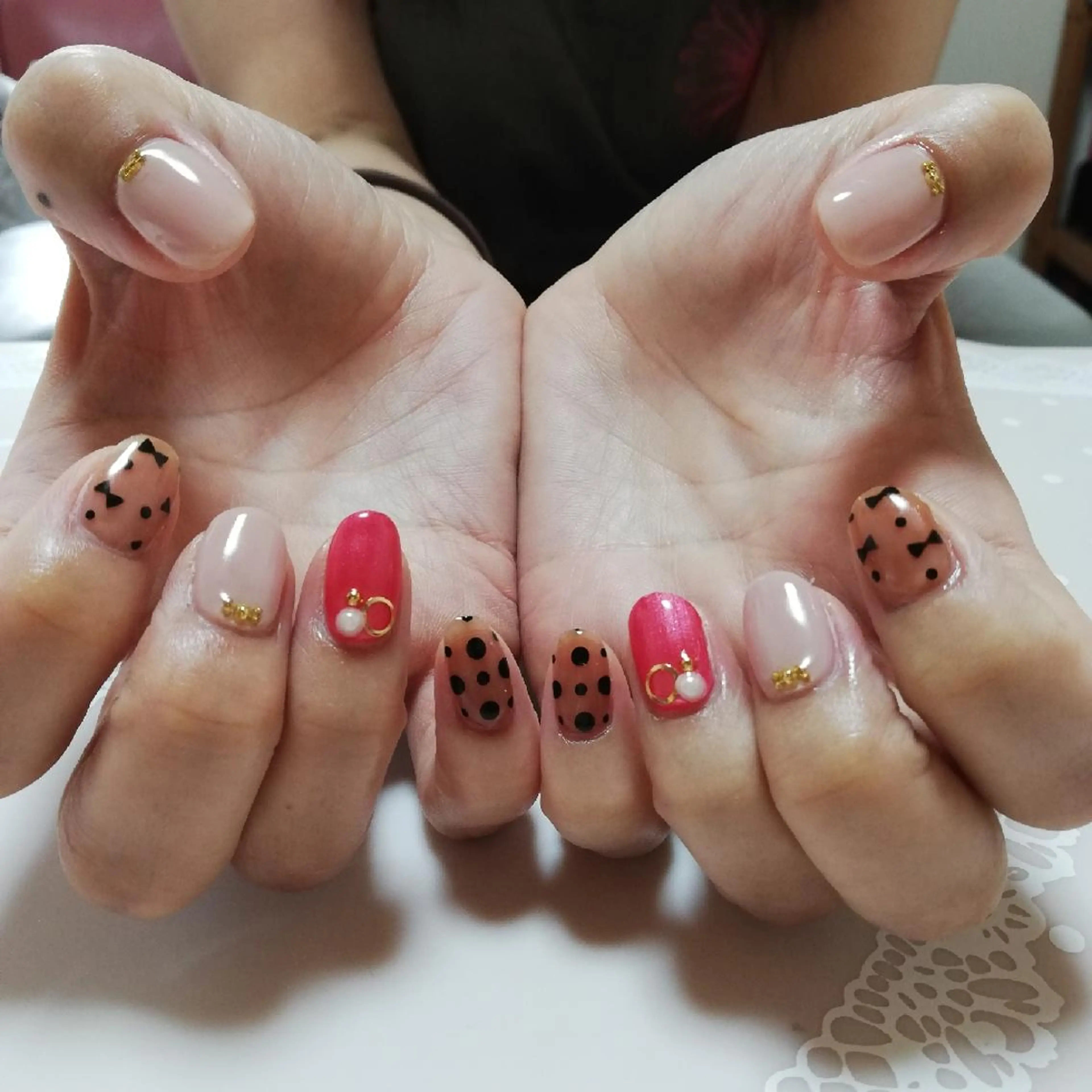 ネイル アートネイル ドット リボン ネイル junkoのネイルデザイン