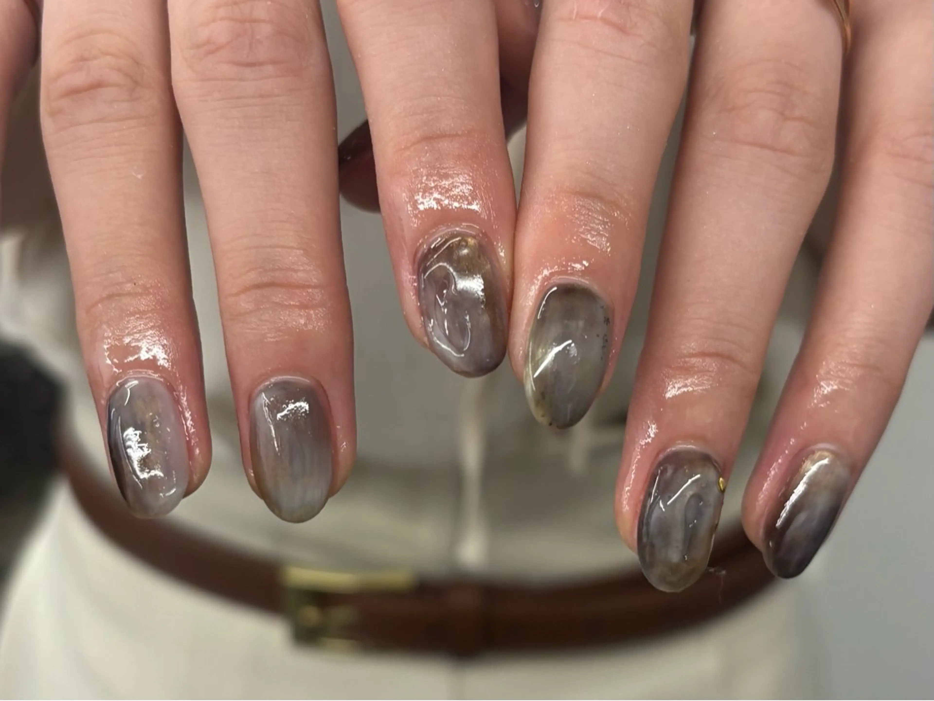 ネイル オーロラネイル チークネイル フレンチネイル 氷ネイル・うるうるネイル 韓国ネイル ハンドネイル rina ニュアンス♡ワンホンのネイルデザイン