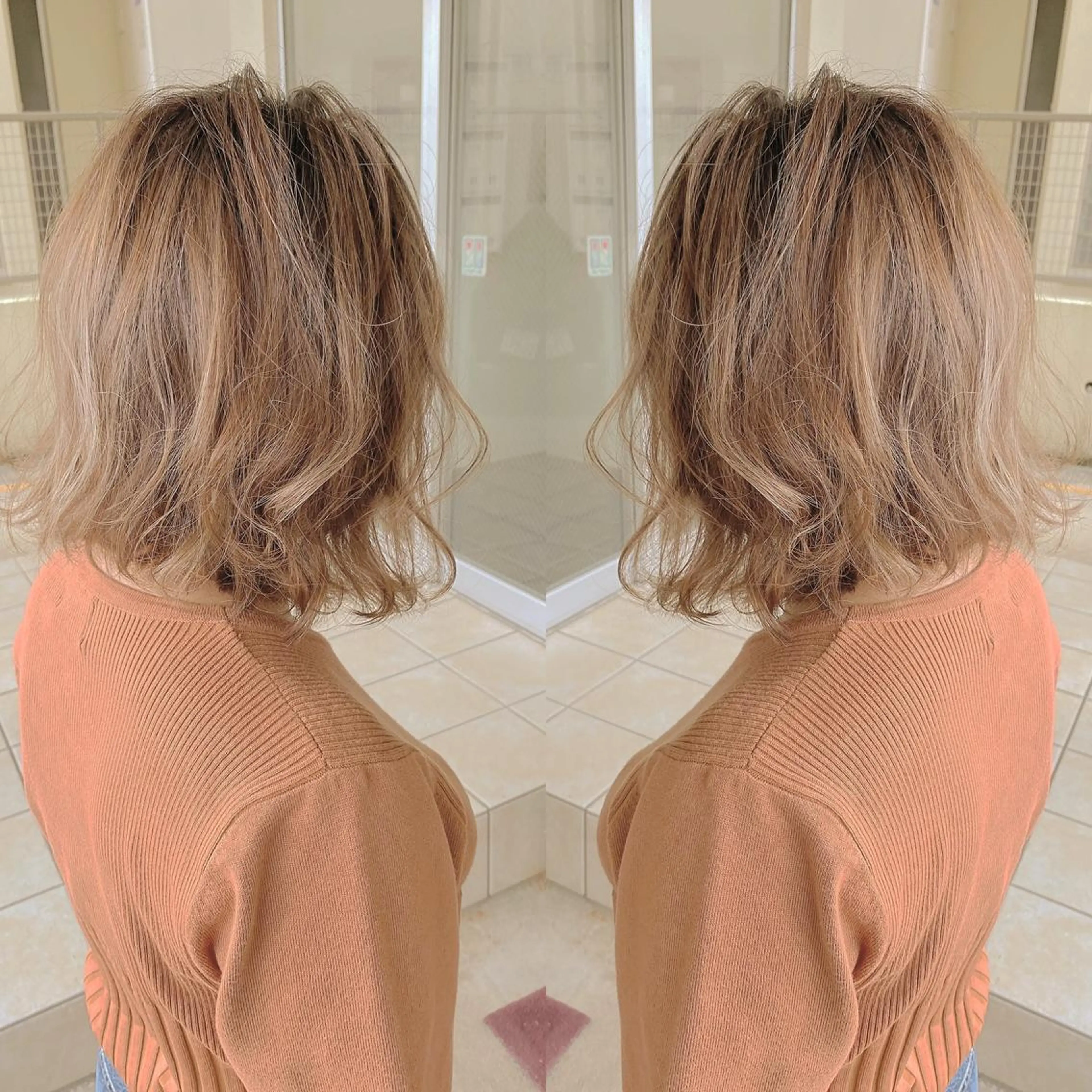 ミディアム カラー バレイヤージュ ハイライトカラー ハイライト レイヤーカット カット ヘアカラー grand juteのヘアスタイル